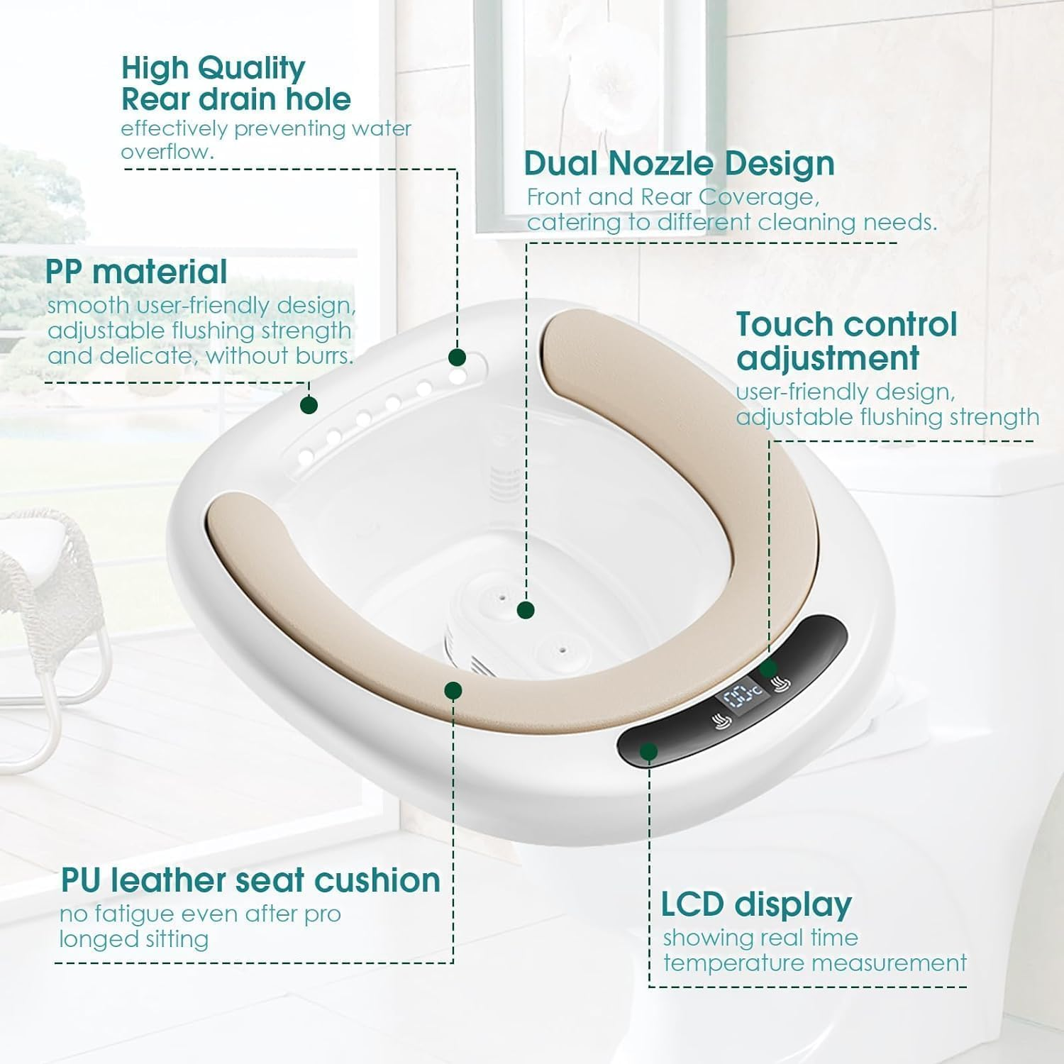 XIULIUU Electric Sitz Bath, Electric Sitz Bath for Hemorrhoids, Electric Sitz Bath for Toilet Seat with Flusher, Sits Bath Kit for Women, Soaked Steam Relief of Inflammation Treatment image number 6