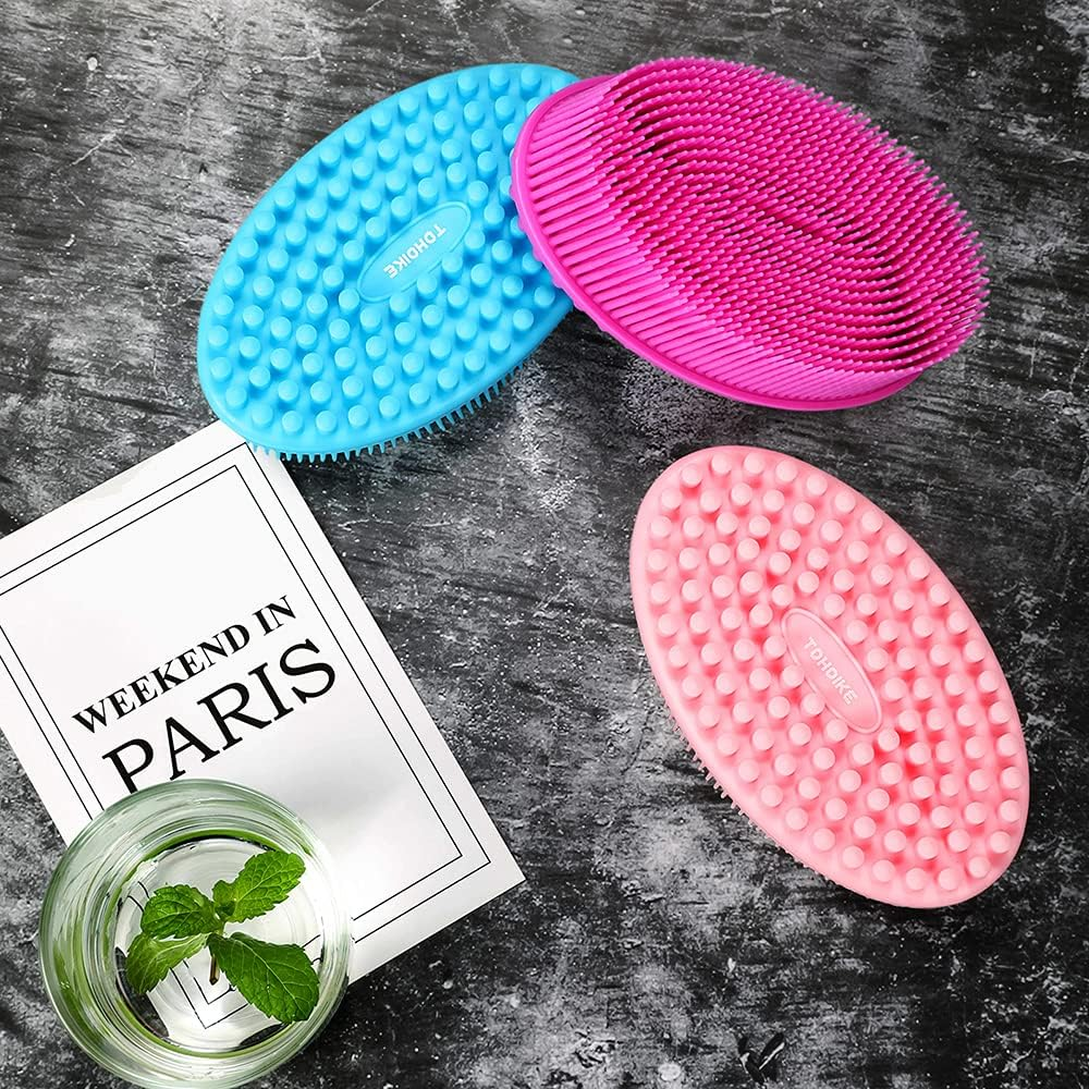 TDHDIKE Silicone Body Scrubber Loofah - Set of 3 Soft Exfoliating Body Bath Shower Scrubber Loofah Brush for Sensitive Kids Women Men All Kinds of Skin image number 5