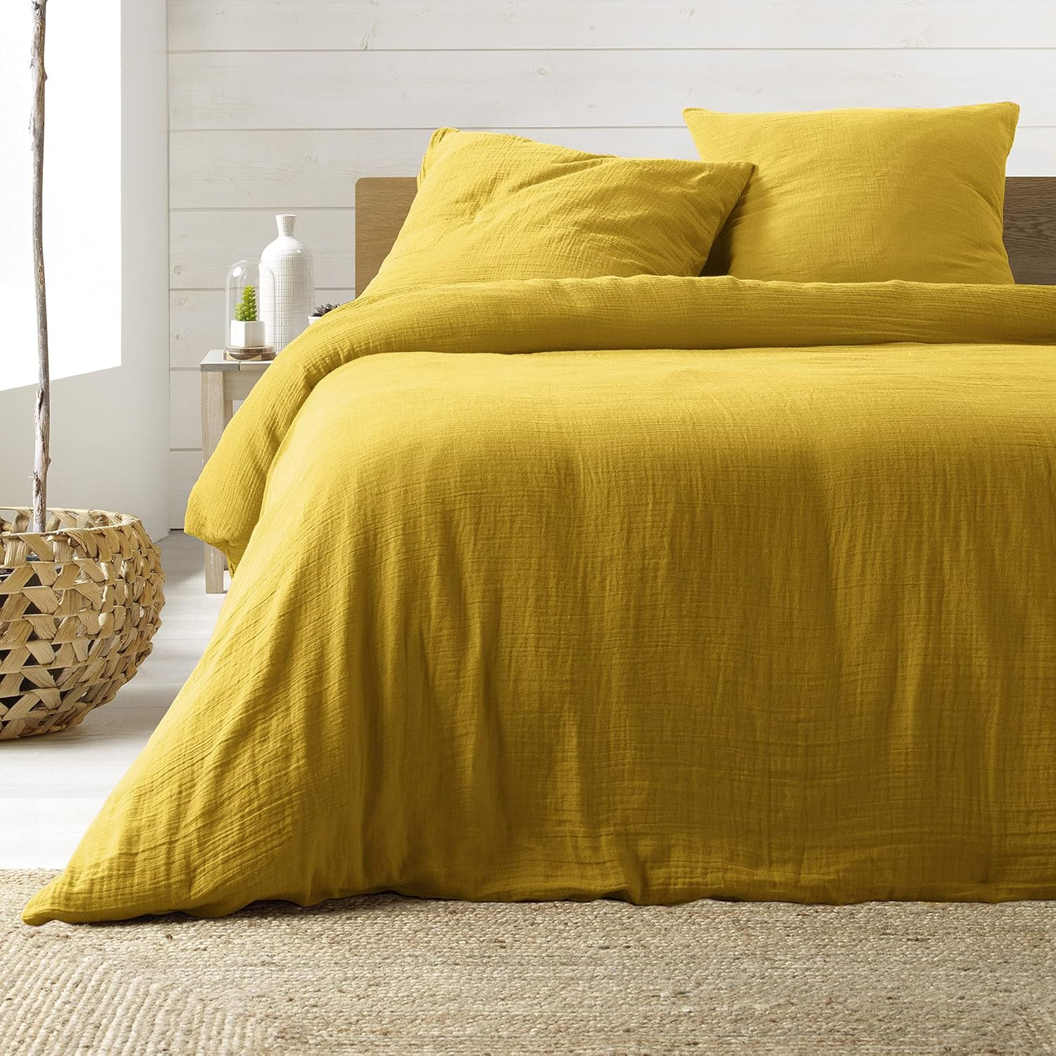 Douceur D'Int&eacute;rieur, 3-Piece Bedding Set 260 X 240 Cm Double Gauze Cotton Angelia Yellow, 100% Cotton image number 2