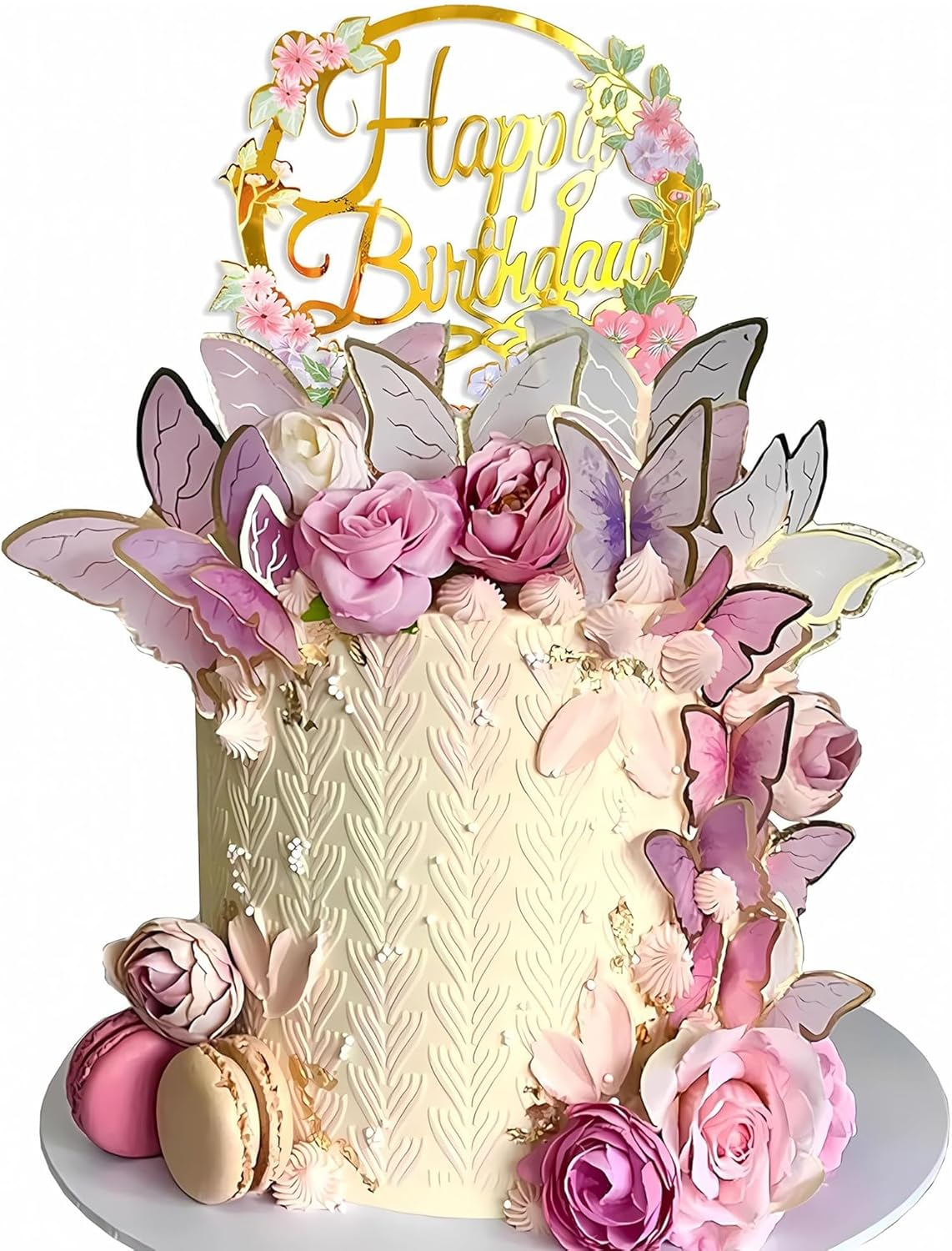 28 Pcs Butterfly Cake Topper Butterfly Cake Decorations with Artificial Flowers for Women Girls Birthday Anniversary Party Supplies image number 6