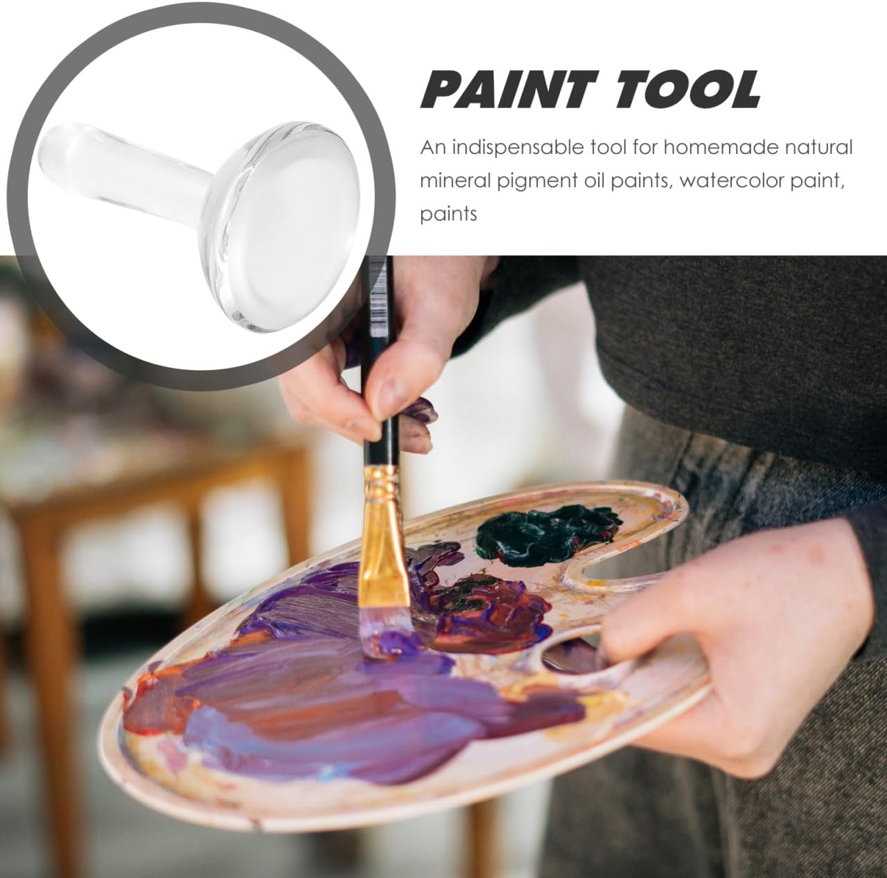 Tofficu Glass Muller for Making Paint, Paint Muller Grinding Pestle for Mineral Pigment Oil Painting Watercolor