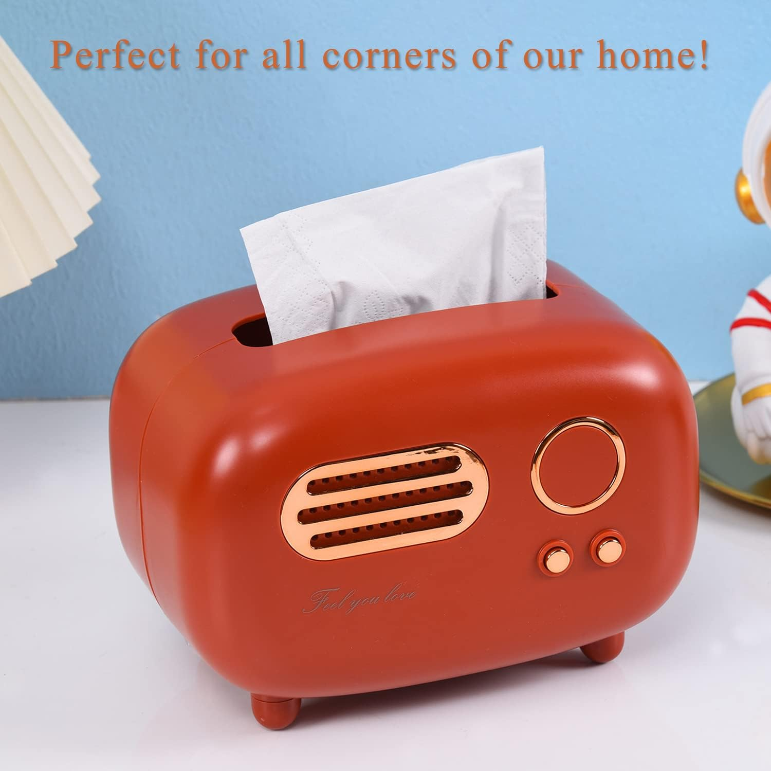 Retro Radio Shape Tissue Cover Box, Practical and Cute for Kitchen,Bathroom Vanity Countertops, Bedroom Dressers,Night Stands, Desks and Tables, Creative Gift (Retro Radio Red) - Acrylic image number 3