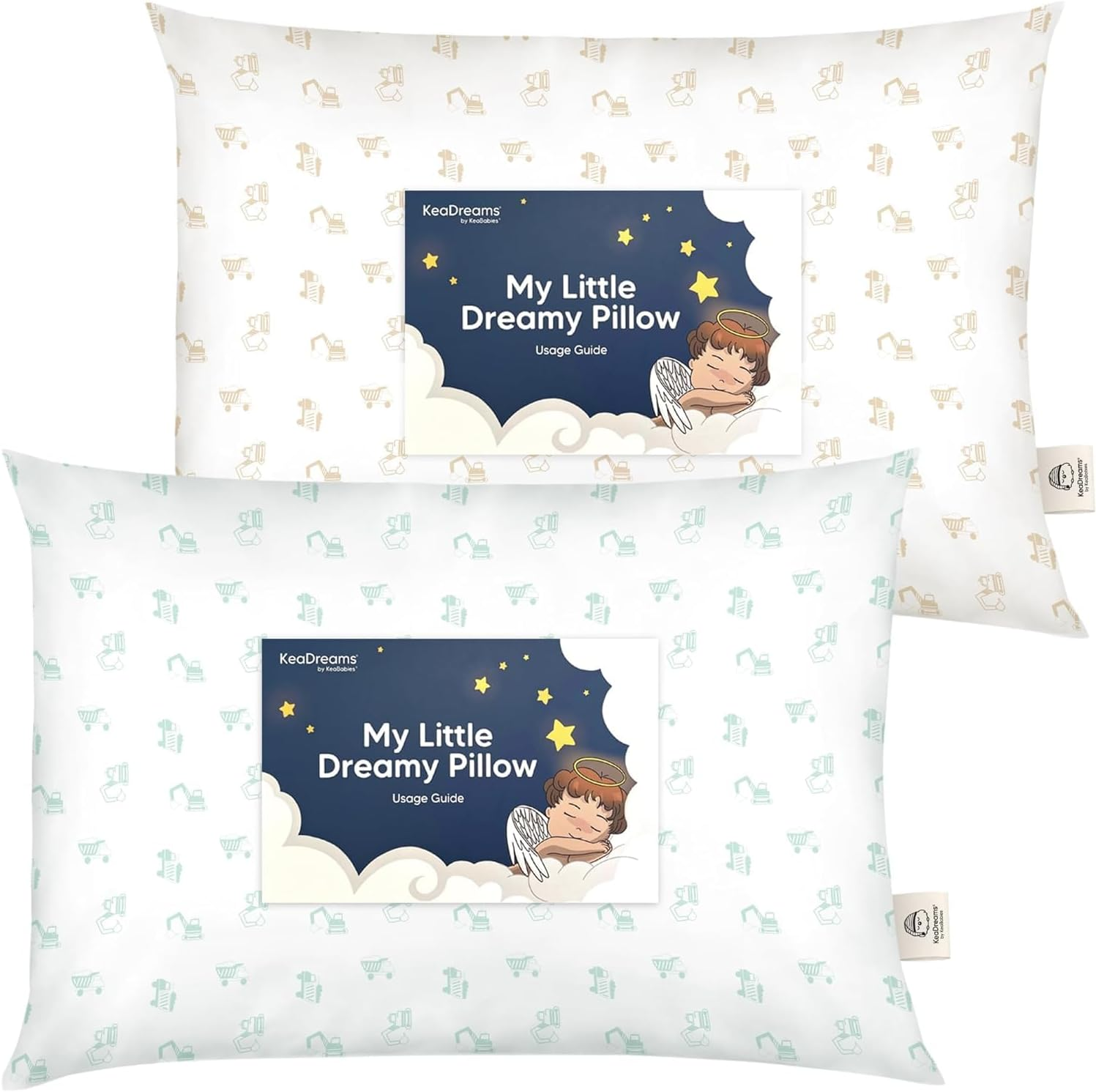 2-Pack Toddler Pillow - Soft Organic Cotton Toddler Pillows for Sleeping - Small Pillow for Kids - Kids Pillows for Sleeping - Kids Pillow for Travel, School, Nap, Age 2 to 5 (Excavator) image number 2