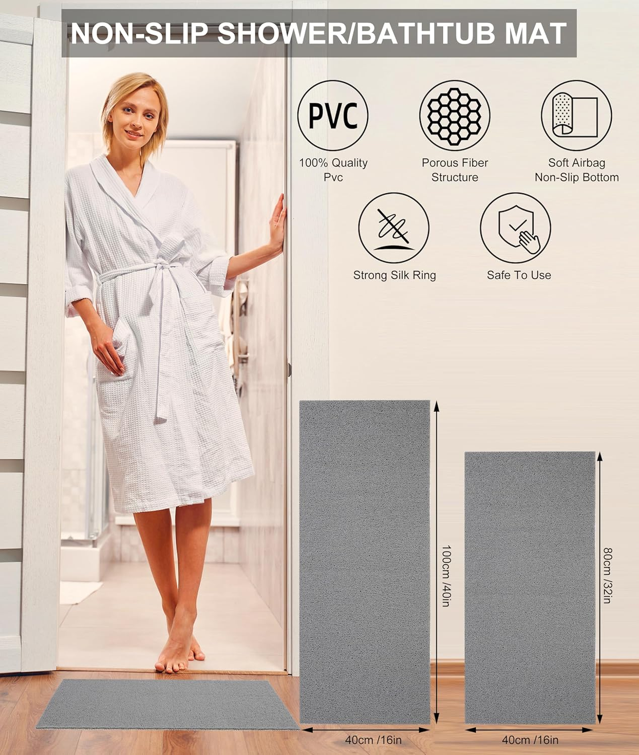 Non Slip Shower Mat Quick Drying Bathroom Accessories Water Proof Soft PVC Loofah Shower Mat for Toilet image number 3