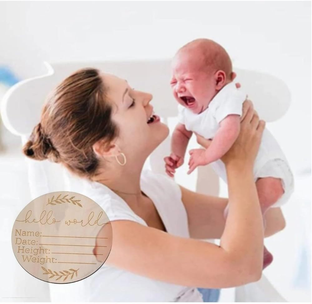 5.9In Wooden Announcement Sign, Wooden Newborn Announcement Sign for Hospital, Name Sign Hello World Newborn Welcome Sign for Hospital Photo Prop Shower Nursery Gift