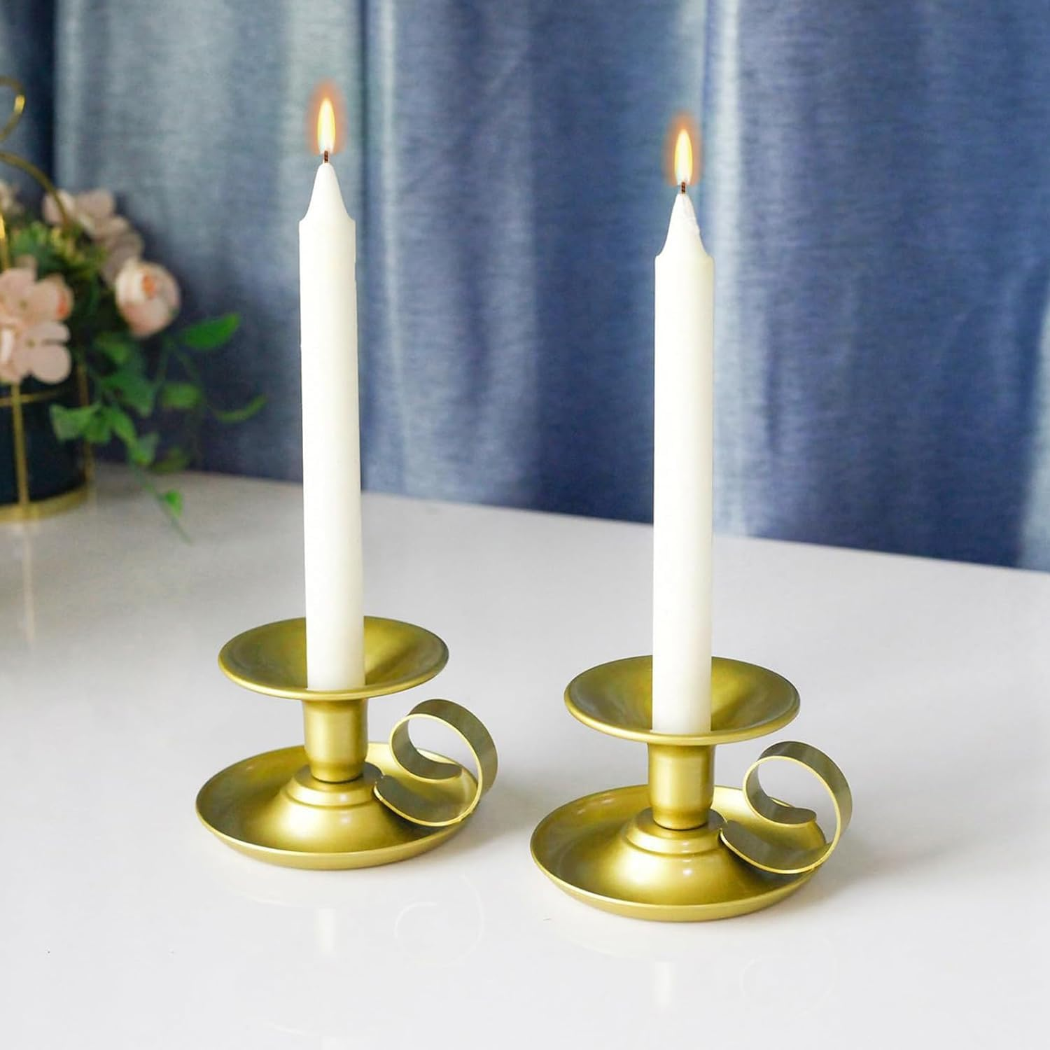 Candle Holder 2Pcs, Taper Metal Candle Stick Holder, Classic Candlestick Stand for Elegant Table Decor, Ideal for Parties, Weddings, and Home Lighting (Gold)