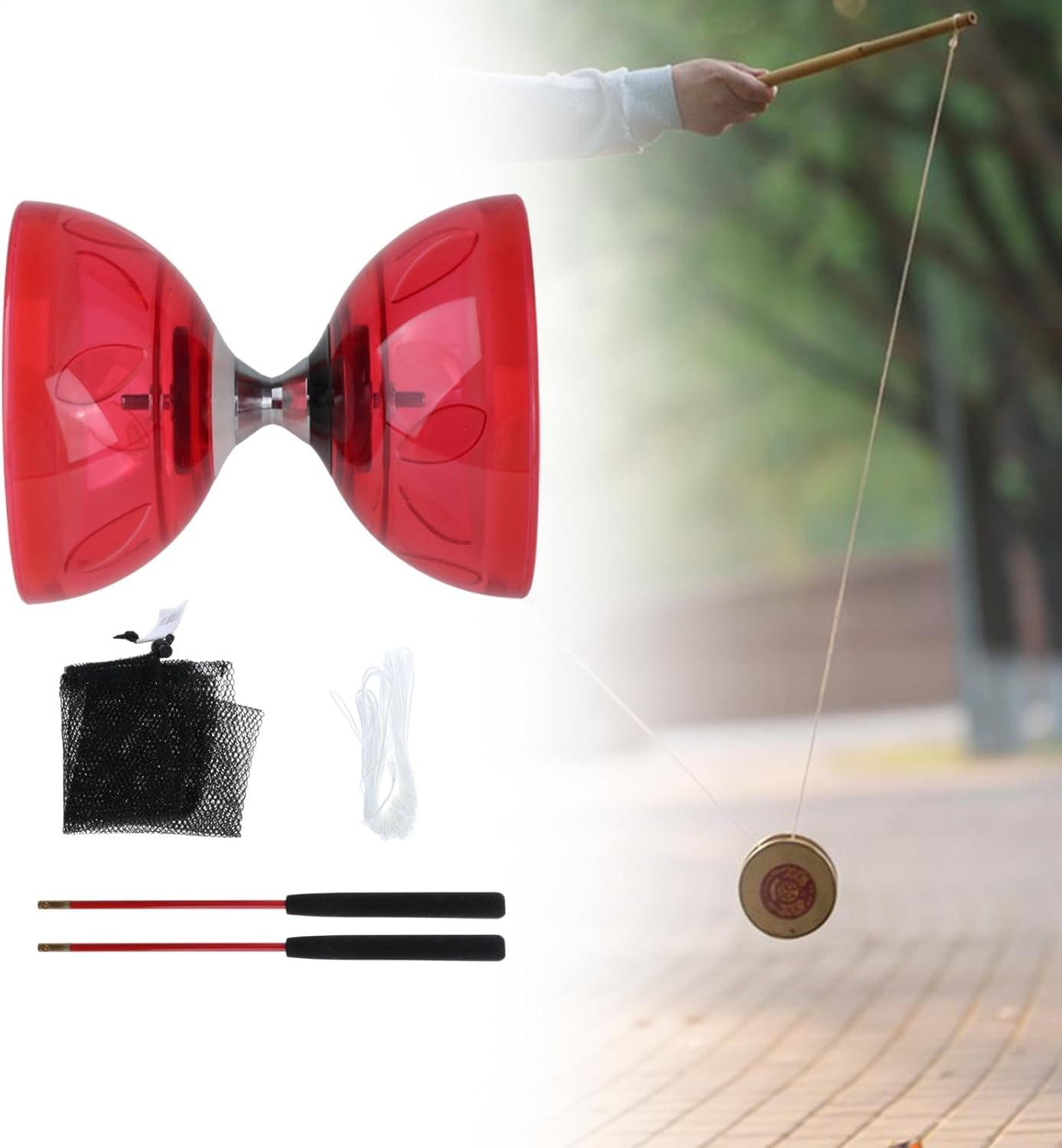 EHJRE Diabolo Toy Set with Sticks and Ropes for Juggling Fun for Kids and Adults, L Red - L Blue image number 6