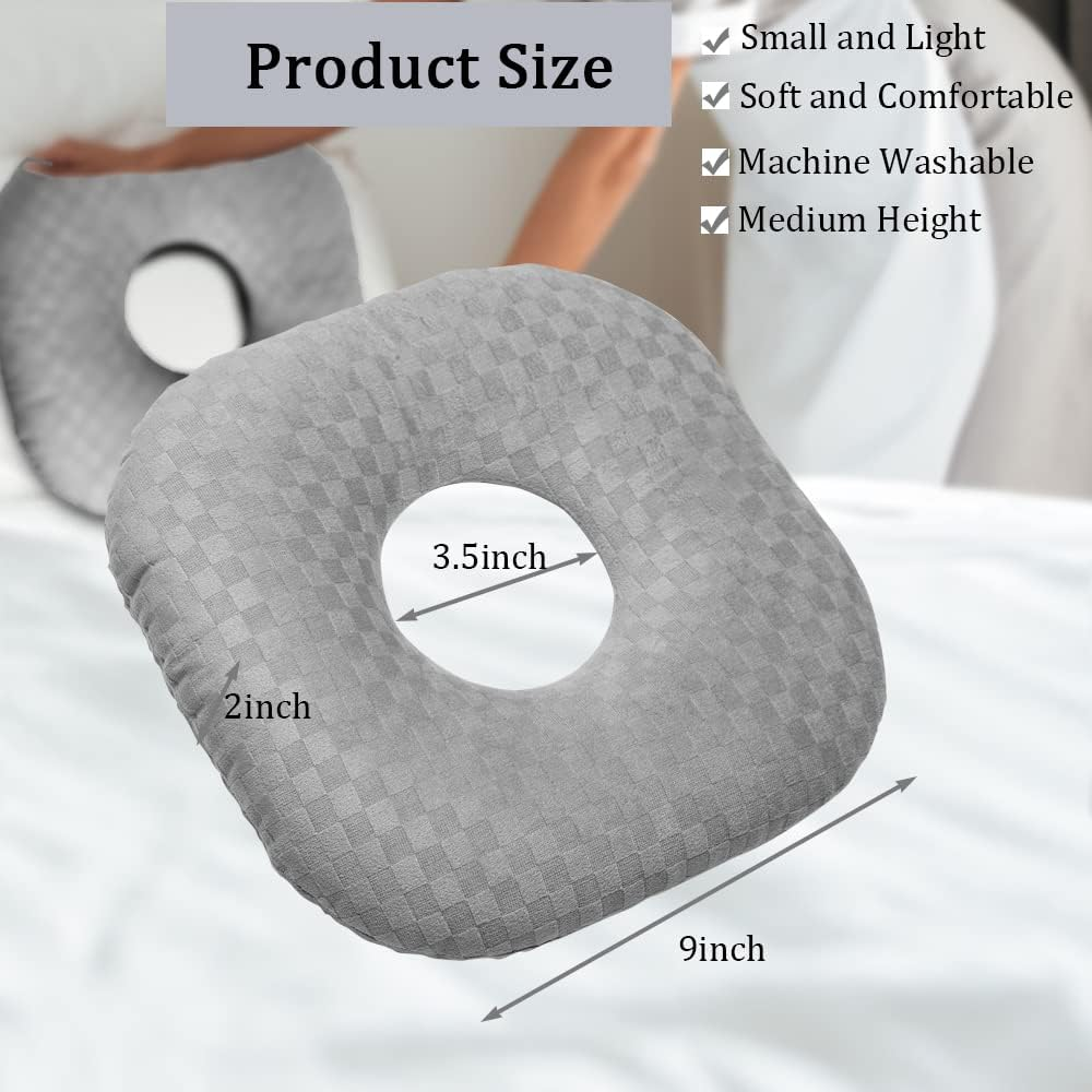 Ear Piercing Pillow for Side Sleepers, Pillow with an Ear Hole for CNH and Ear Pain Ear Inflammation Pressure Sores, O-Shaped Side Sleeping Pillow, Ear Guard Pillow