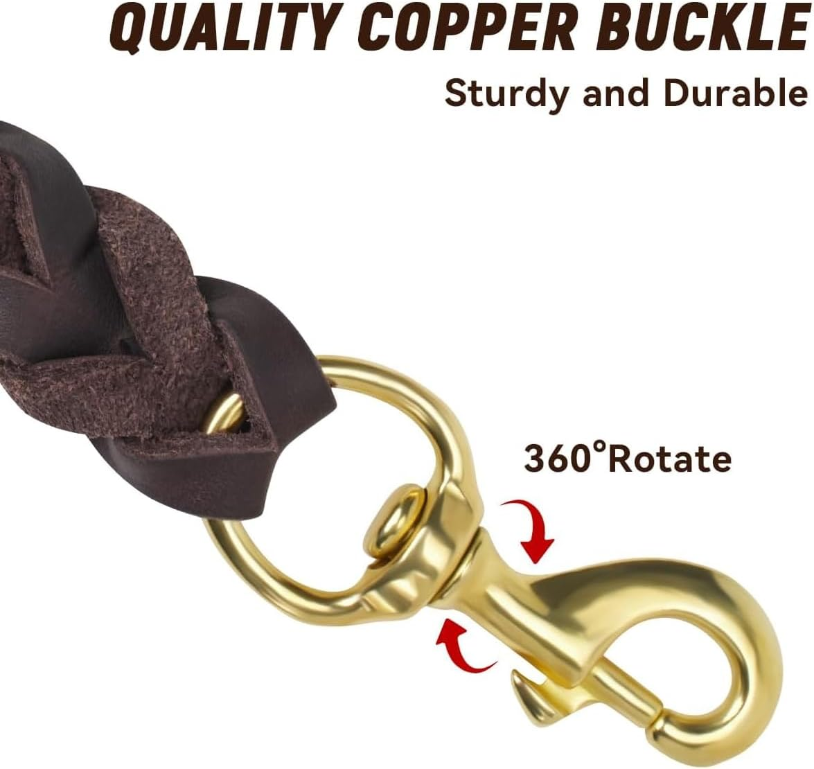 AIMALL 59" Genuine Full-Grain Cowhide Dog Leash - Handwoven Leather Pet Lead with 360&deg; Rotating Brass Hook, Heavy Duty Traction Rope for All Dog Breeds image number 5