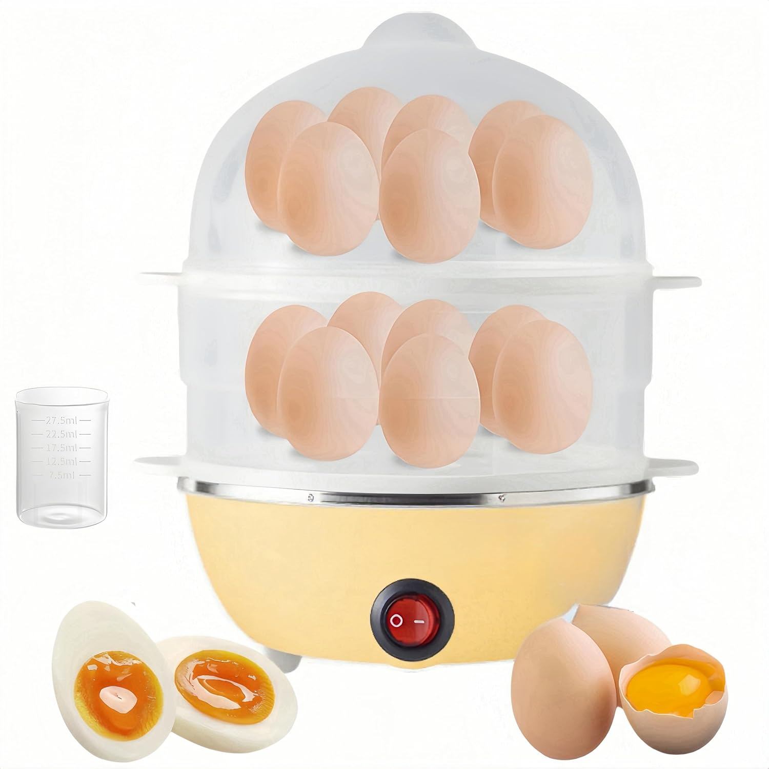 Febohao Egg Cooker Electric 14 Eggs Capacity Two Layer Egg Boiler Small Kitchen Appliances Food Steamer Egg Poacher with Water Measuring Cup image number 3