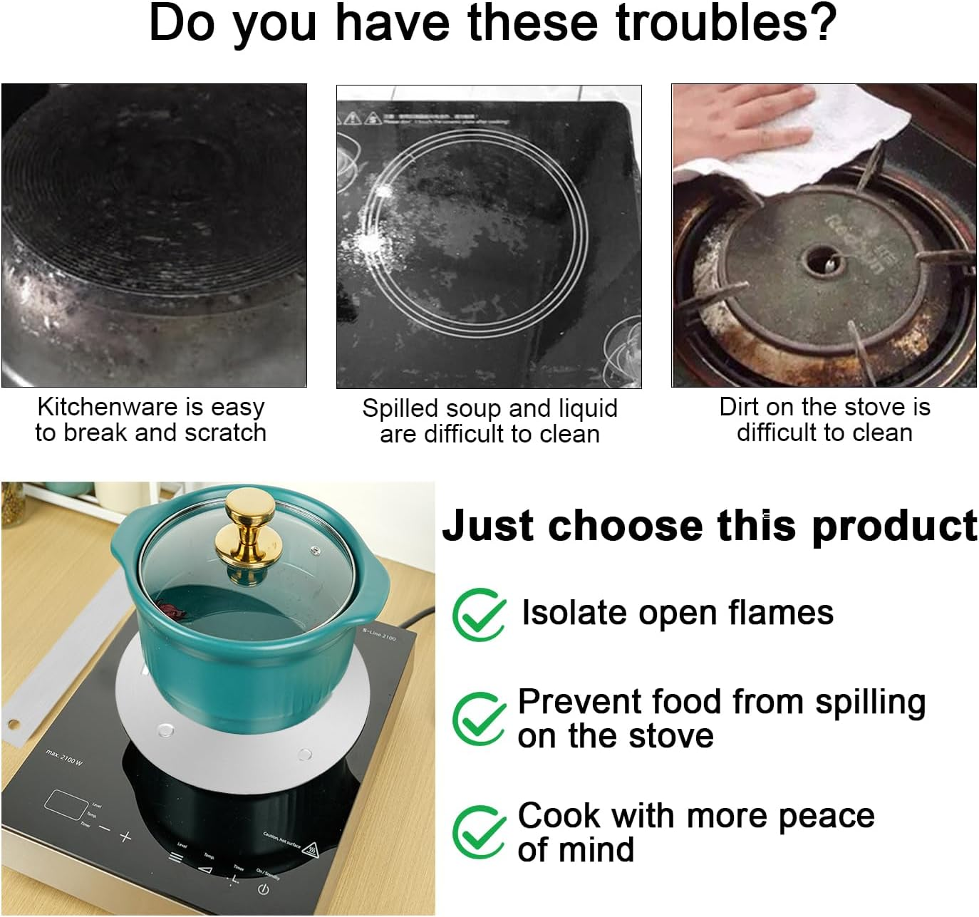 Qianqiao 5.5Inch Heat Diffuser Plate, Stainless Steel Induction Adapter Heat Diffuser Plate, Removable Handle，Coffee Milk Cookware Induction Hob Heat Cooking Diffuser image number 3