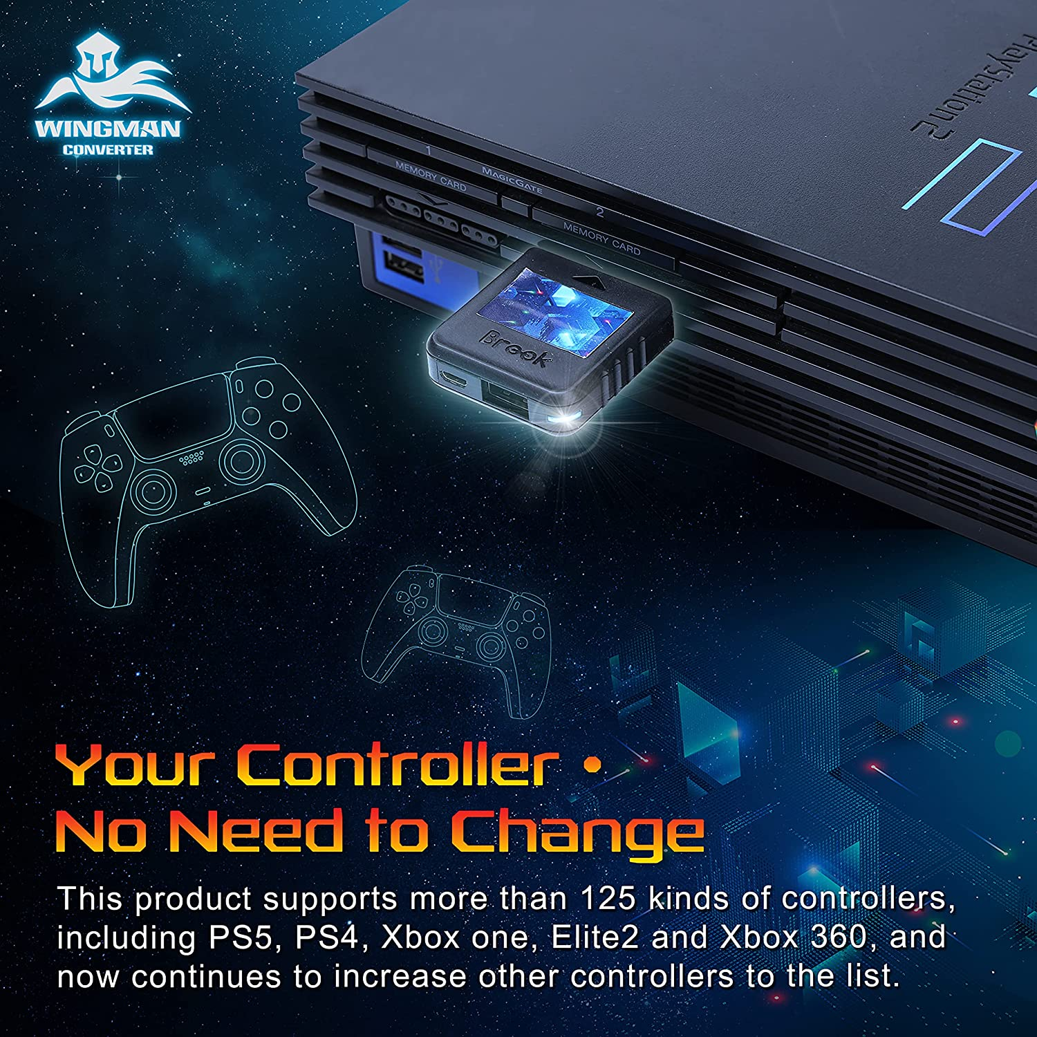 Brook Wingman PS2 Converter - Wireless Version of PS4/3 to PS2/1, Retro Consoles Converter on PS2/ PS1/PS Classic Consoles, for PS Retro Consoles image number 1