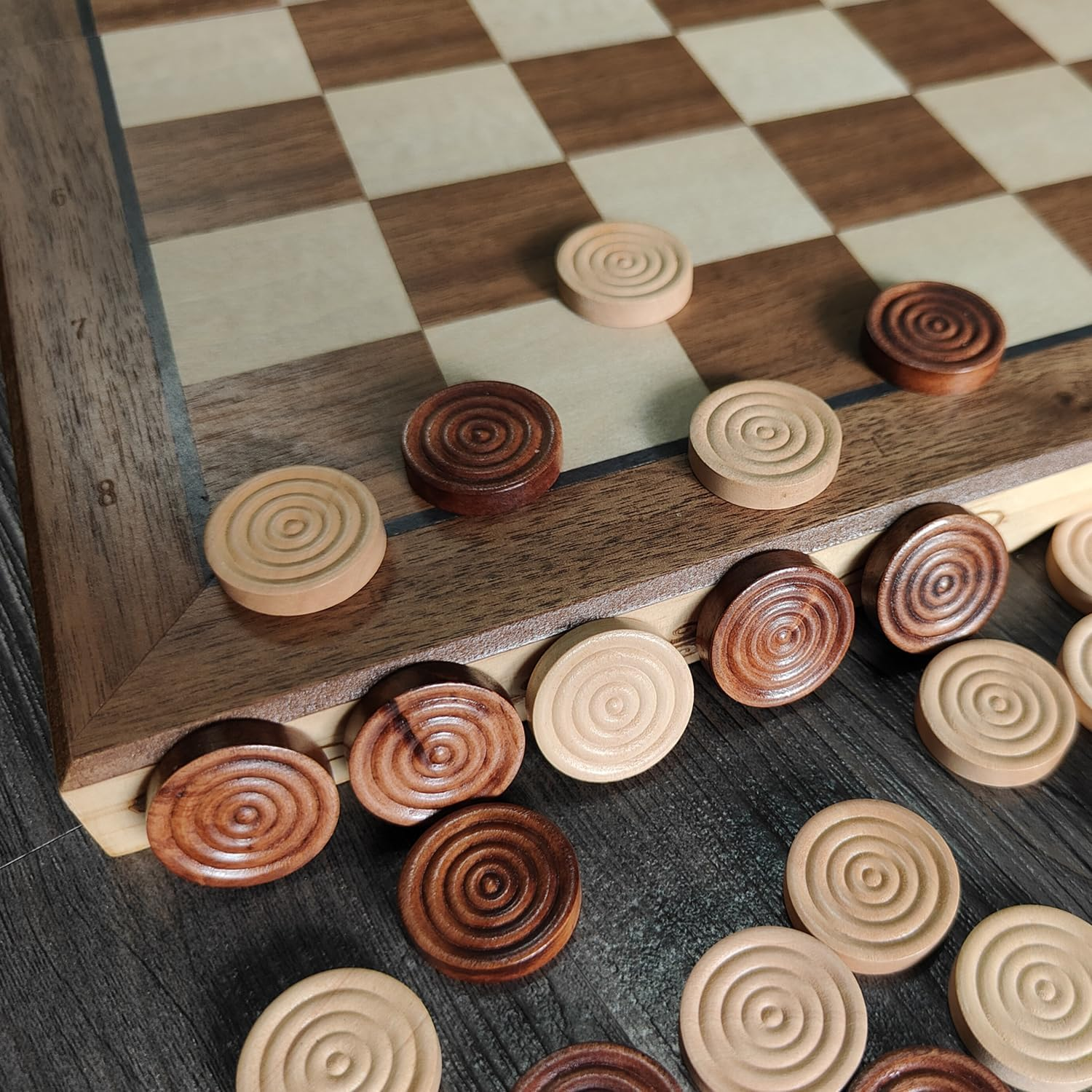 Checkers & Backgammon Pieces - Dark Brown/Natural, 15 Tablets Each - Board Game for 2 Players image number 1