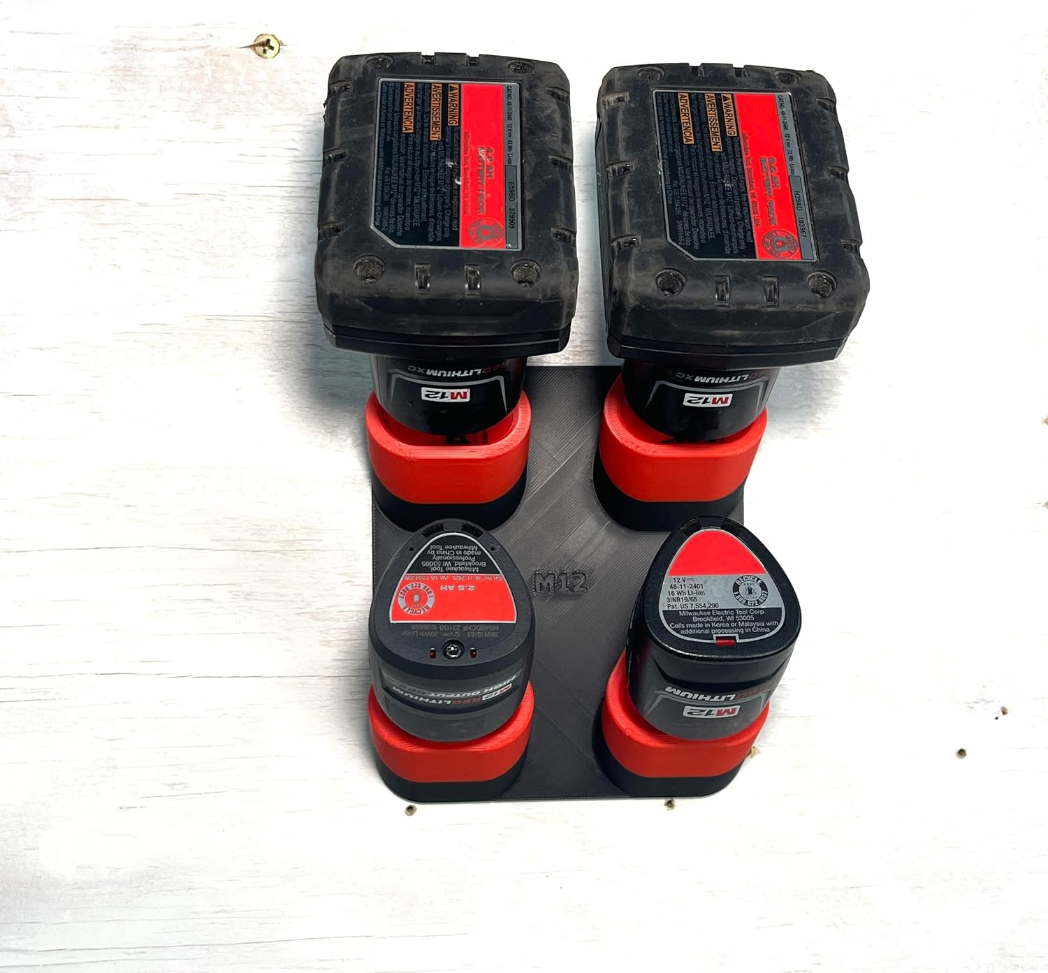 Generic Battery Mount for Milwaukee M12 - Holds 4 Batteries - Wall Mount - Made in USA (Red & Black) image number 6