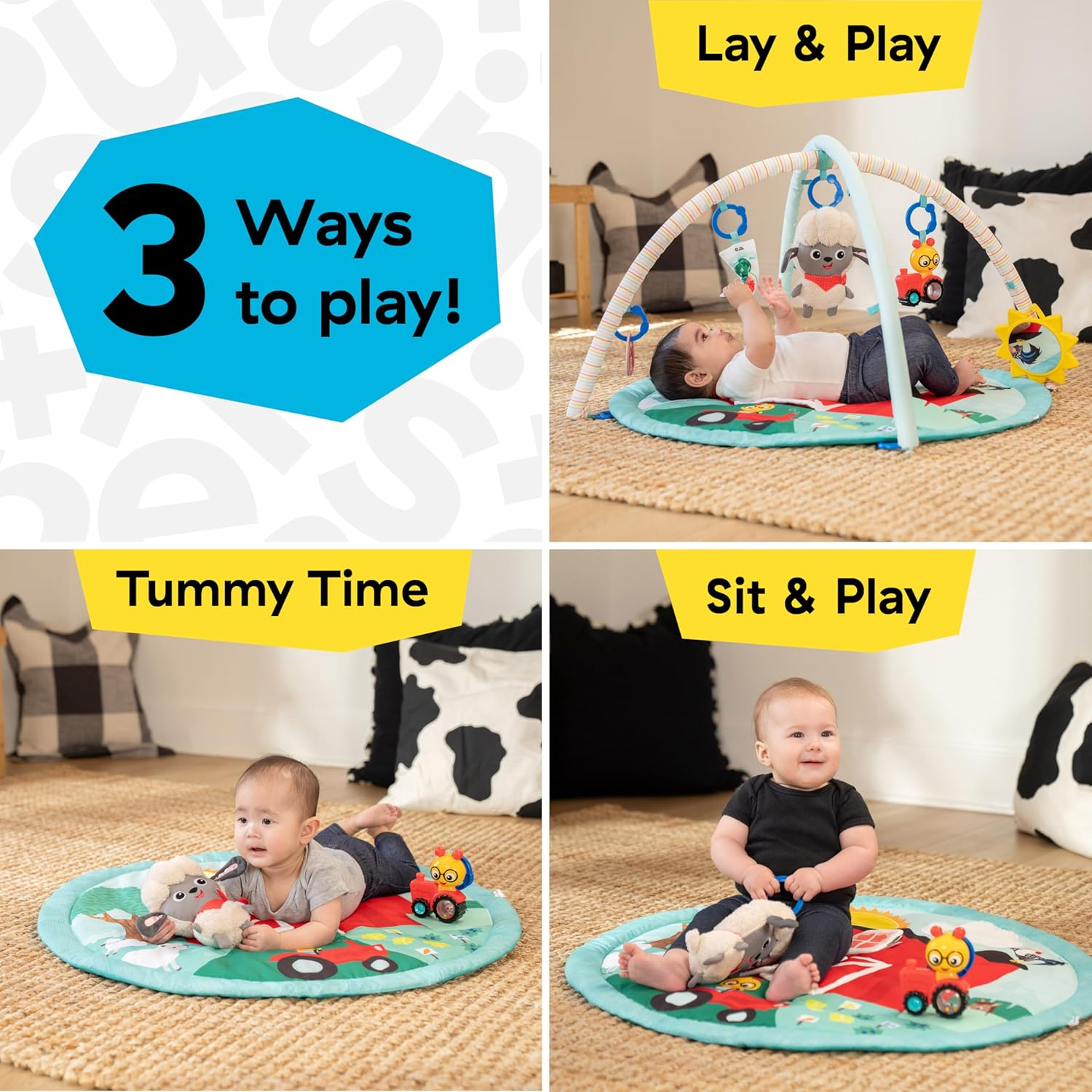 Ingenuity Baby Einstein Farm Explorers Happy Harvest Touch & Feel Baby Play Gym & Mat with 5 Removable Toys, 20+ Songs & Sounds, Ages 0+ Months