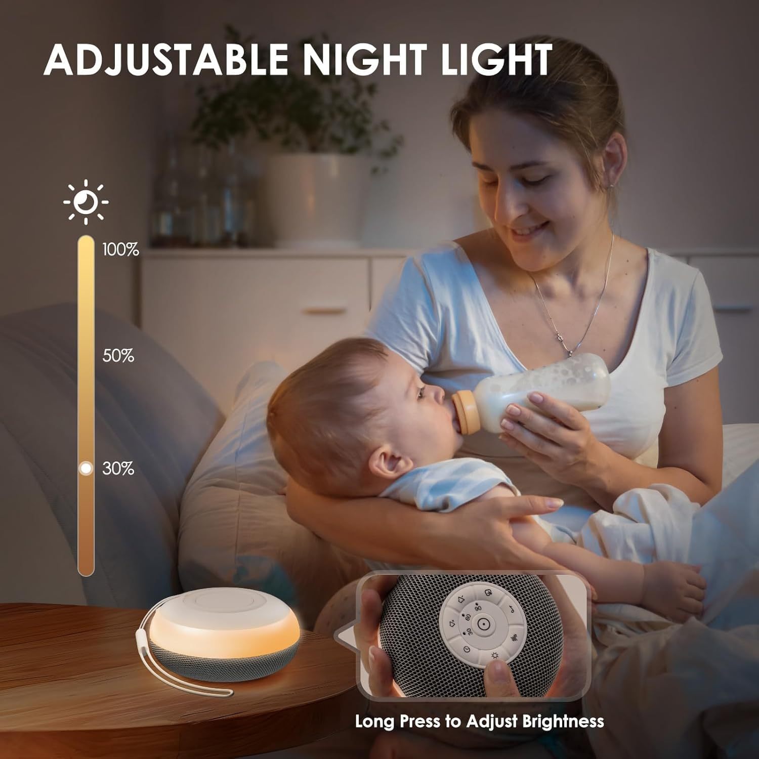 White Noise Machine, Portable Sound Machine for Baby Adult Sleeping, 39 Soothing Sounds White Noise Shush, Night Lights, 30-60-90Min Timer, Bluetooth Connection image number 2