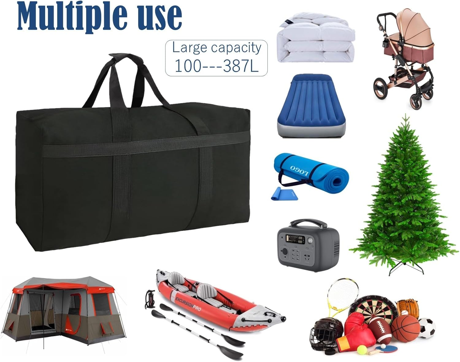 Sharmgoria Huge Duffel Bag, Black Canvas, 37 X 11.8 X 22 In, Simple image number 3