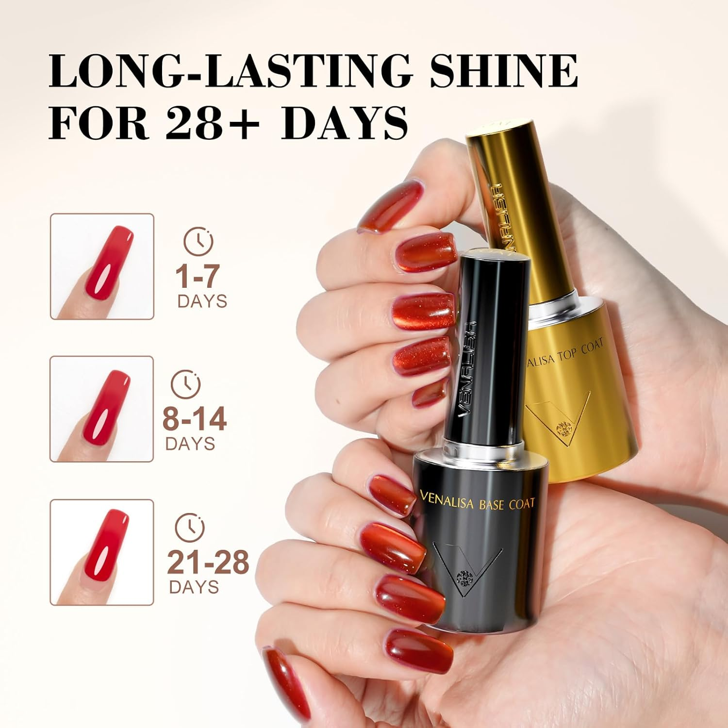 VENALISA No Wipe Gel Top Coat and Base Coat Set 2 Pcs 10ML for Gel Nail Polish, Shiny Finish and Long Lasting Soak off Salon Manicure DIY at Home