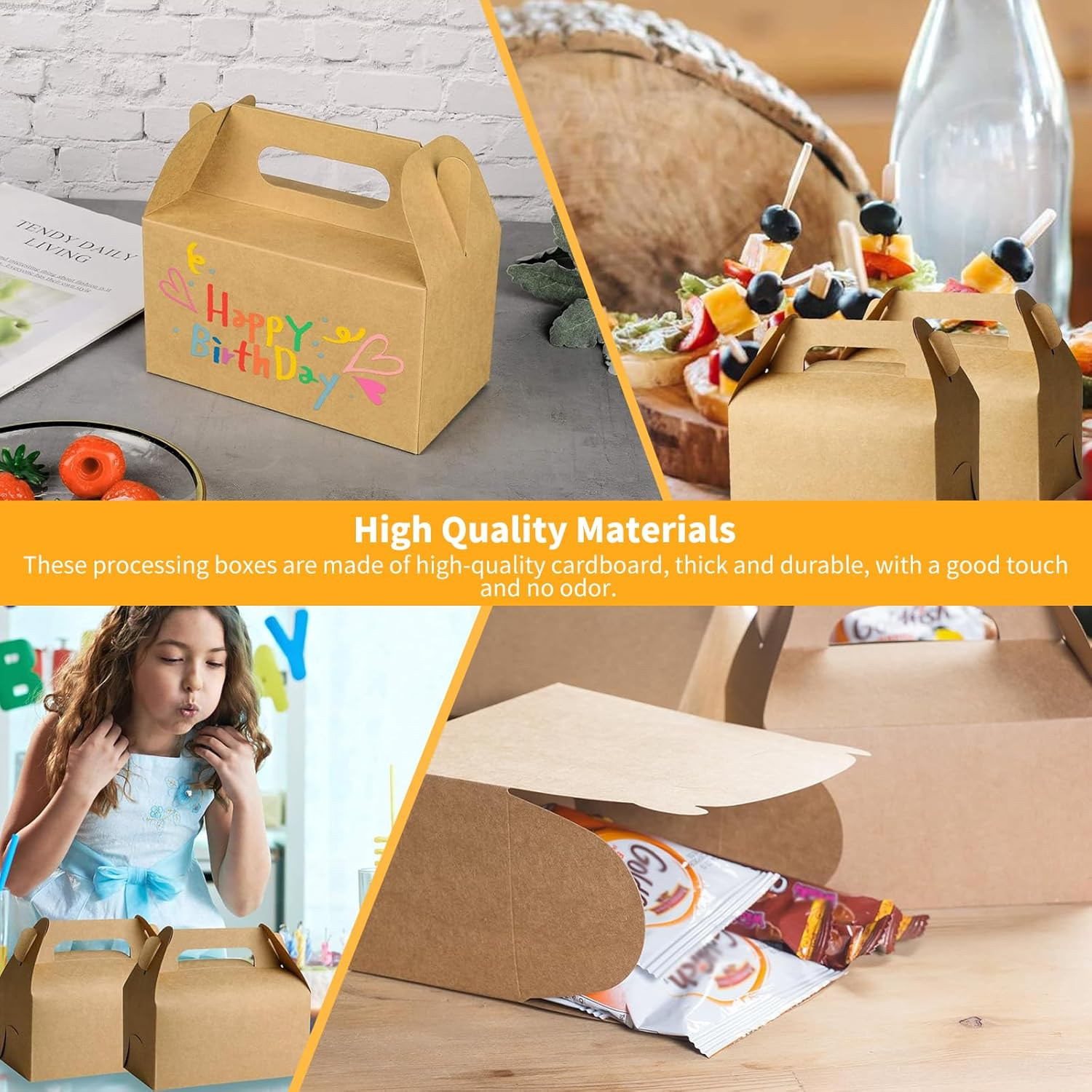 50 Pcs Treat Boxes 16X9X10Cm Kraft Paper Gift Boxes Gable Boxes Party Favor Boxes Snack Boxes Goodie Boxes Cardboard Cookie Boxes Chips Candy Treat Boxes for Birthday Party Wedding Baby Shower (White)