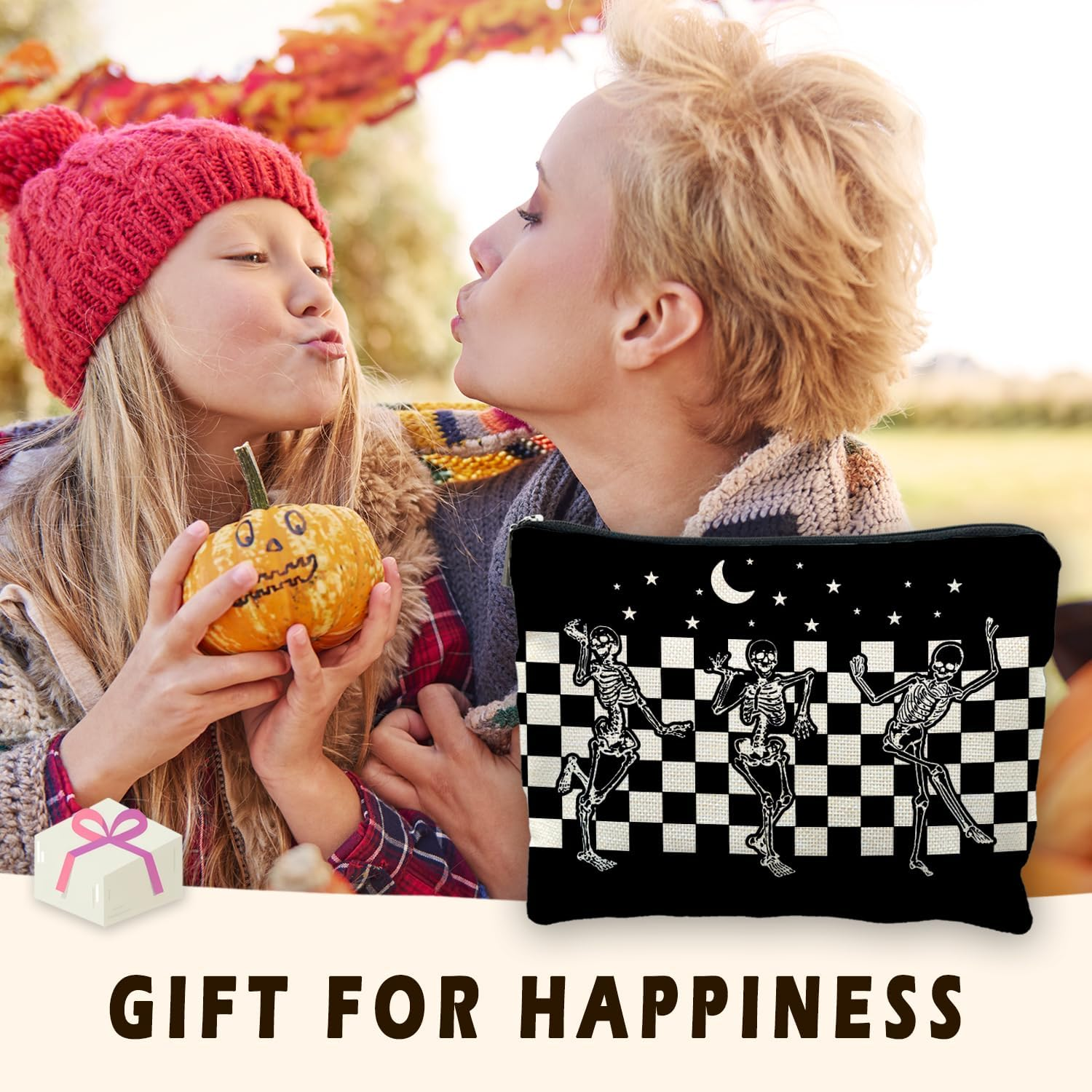 RYYCDOI Makeup Bag Halloween Cosmetic Bag, Gothic Skeleton - Bat - Green image number 2