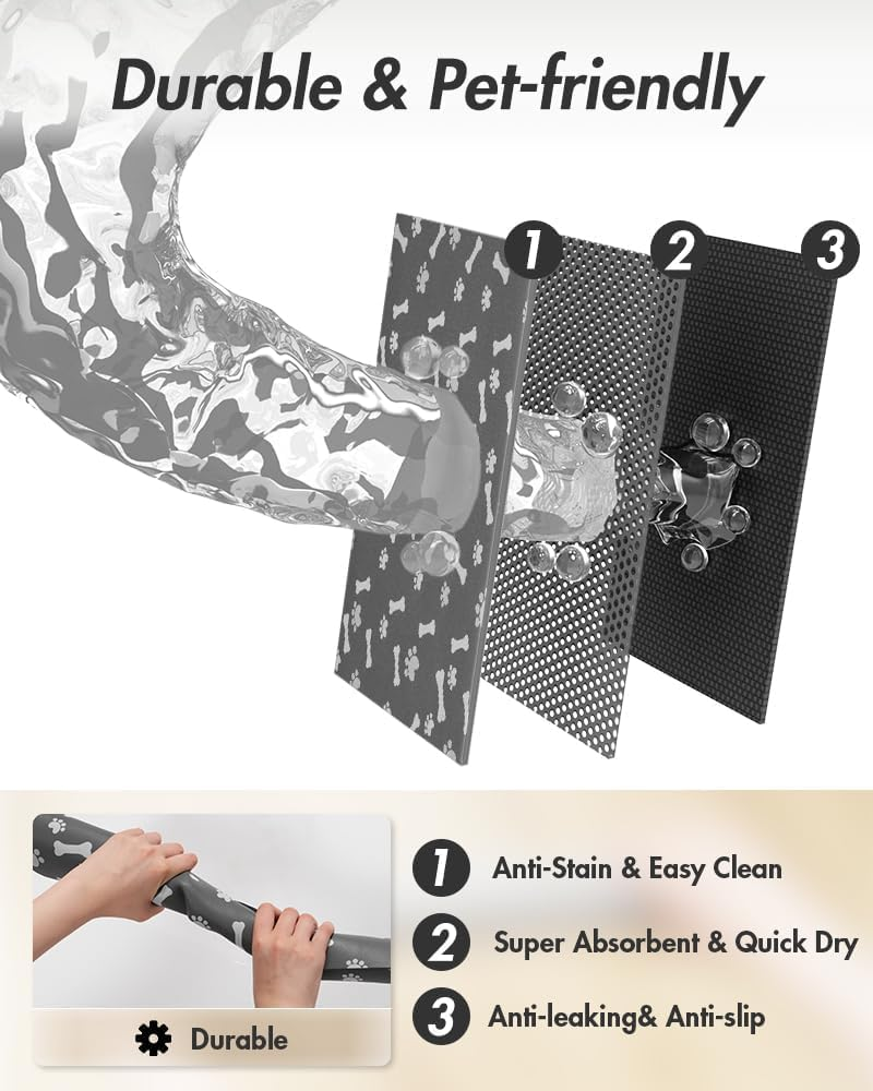 QIUKUN Pet Feeding Mat - Absorbent Dog Food Mat for Food and Water - No Stains Quick Dry Dog Placemat - 12"X19" Dark Grey image number 3