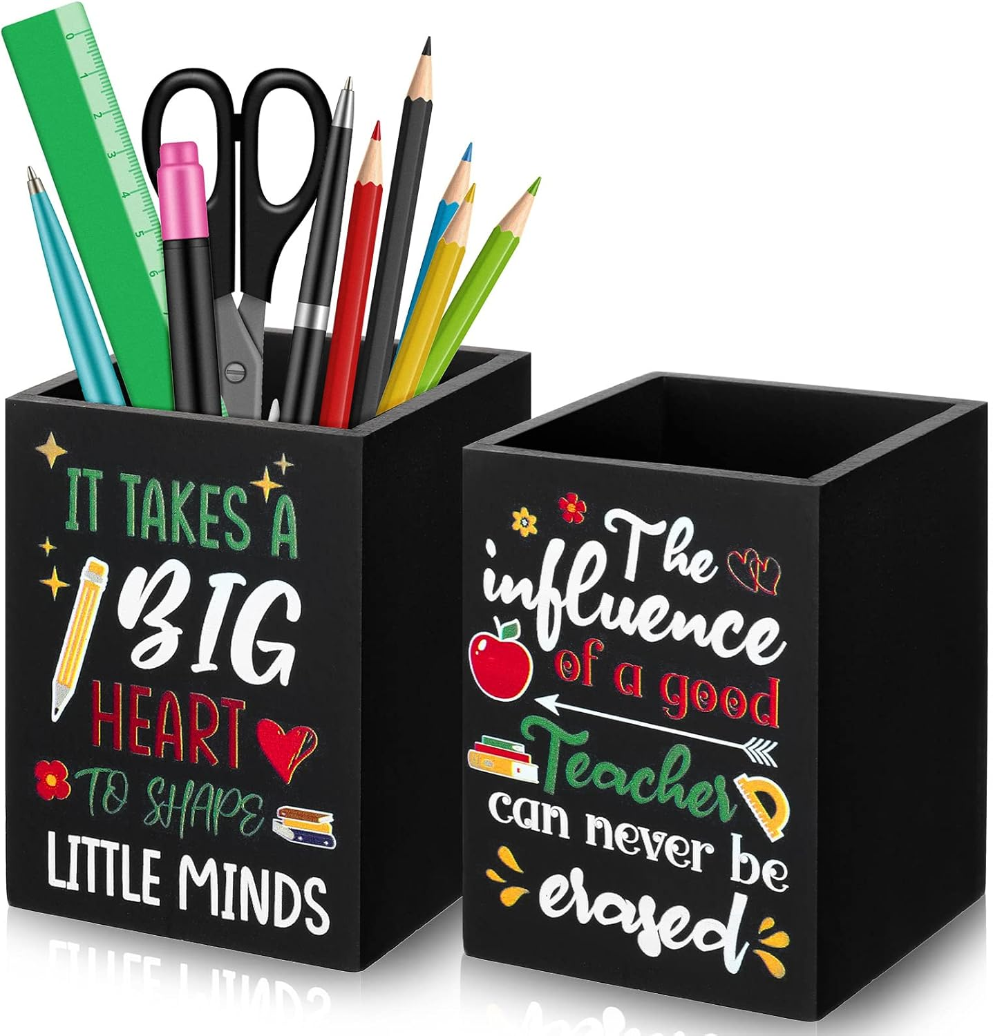 Teling 2 Pcs Teacher Appreciation Gift Teacher Pencil Holder for Desk Wooden Desktop Organizer Cup Storage Case for Back to School Supplies Party Favor Office Home Study Room Accessories(Stylish) image number 4