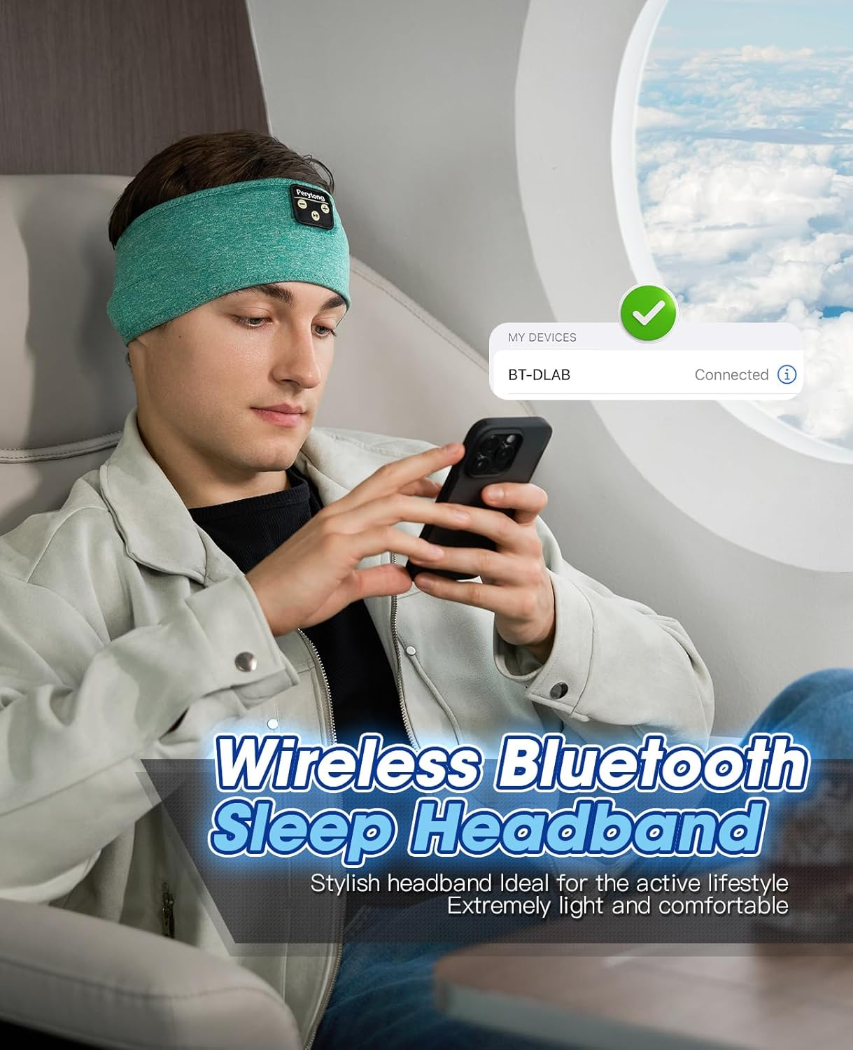 Sleep Headphones Wireless, Perytong Bluetooth Sports Headband Headphones with Ultra-Thin HD Stereo Speakers Perfect for Sleeping,Workout,Jogging,Yoga,Insomnia, Air Travel, Meditation(Green) image number 1