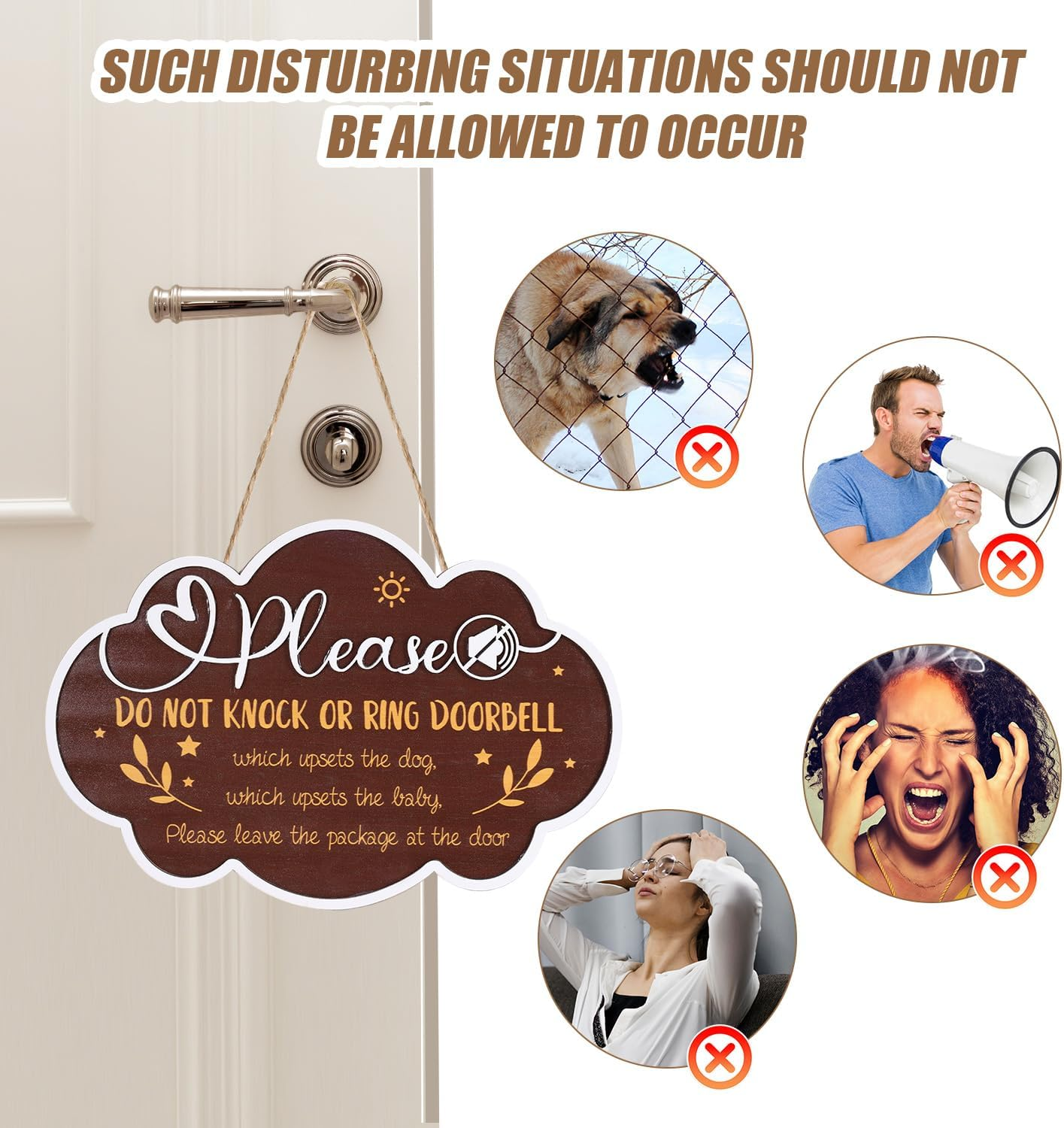 Baby Sleeping Sign, Hanging 3D Wooden Baby Sleeping Sign Plaque with Rope for Baby Room Nursery Kids Room Bedroom Front Door Decoration for New Parents Gifts (Model A) image number 6