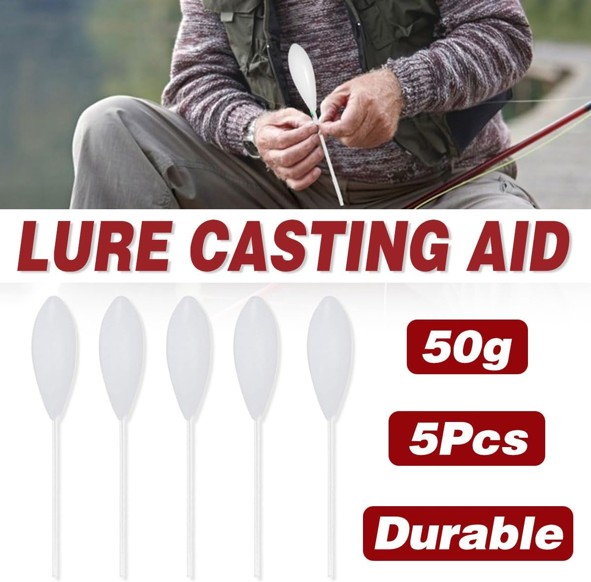 AIMALL Luya Booster Throw Floating Sink Pin for Fishing, 8-Ring Slow Sink Fly Hook Anti-Winding Acrylic Fishing Tackle, 22Cm Total Length, 50G image number 2