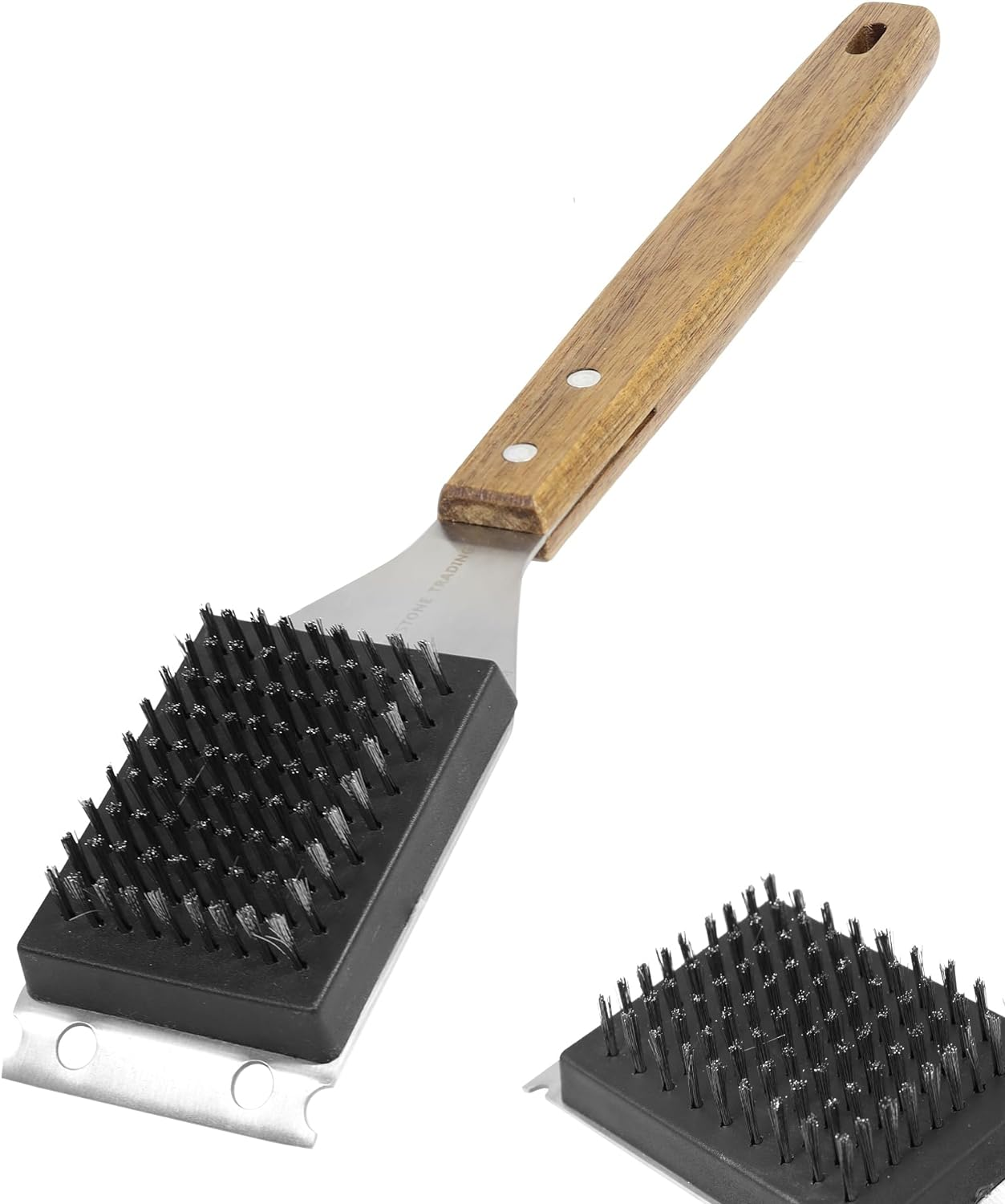 Grill Brush and Scraper - Outdoor Grill Cleaning Tool with Long Wooden Handle and Replaceable Stainless Steel Bristles - Safely Clean Any Grill Surface image number 3