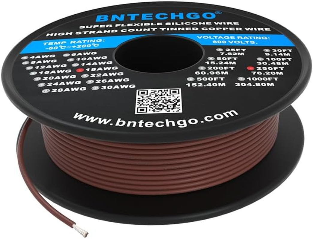 BNTECHGO 18 Gauge Silicone Wire Spool Yellow 250 Feet Ultra Flexible High Temp 200 Deg C 600V 18AWG Silicone Rubber Wire 150 Strands of Tinned Copper Wire Stranded Wire for Model Low Impedance