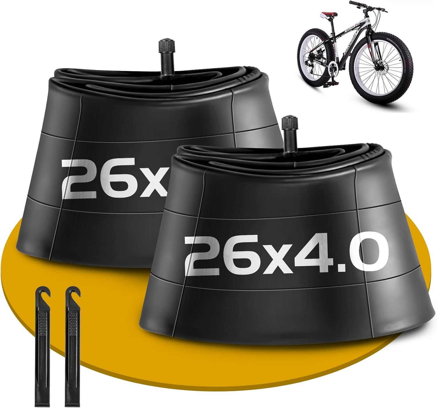 2 Pack 26 X 4.0 Fat Tire Tube Schrader Valve, Puncture Proof Bike Tubes for 26 X 4 Bicycle Tire, Butyl Rubber Inner Tube for Ebike/Electric Bike/Mountain Bike image number 1