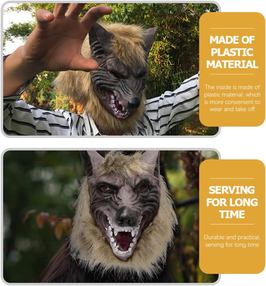 Alipis Wolf Halloween Masks, Realistic Wolf Head Mask and Claws, Horror Masks, Party Cosplay Costume, Dress up Mask, Unisex, AU Size image number 1