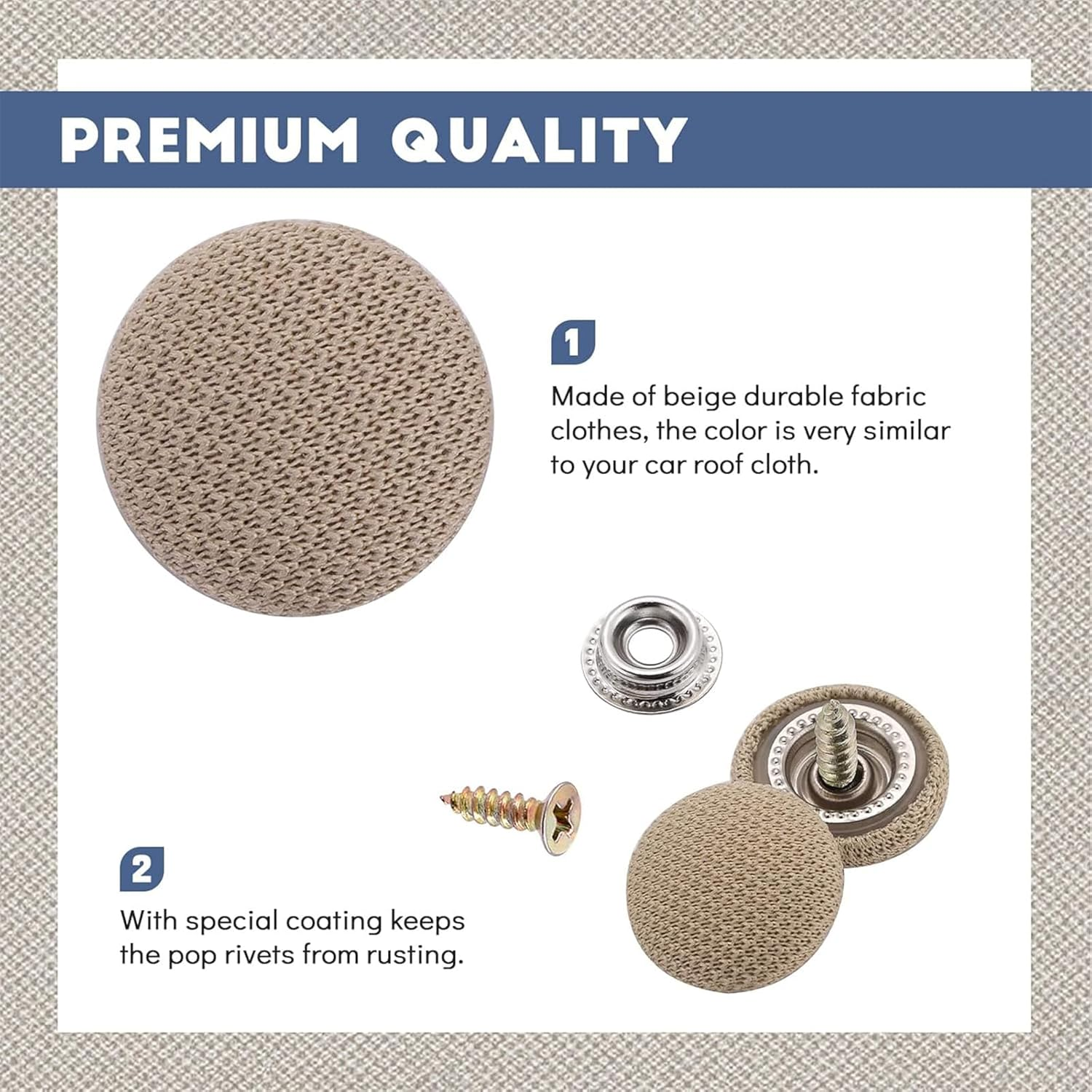 65 Set Automotive Car Roof Headliner Repair Button + 50 Pcs Rivets Repair Button, Auto Roof Snap Rivets Retainer for Interior Ceiling Cloth Fixing Repair Buckle with Installation Tool image number 2