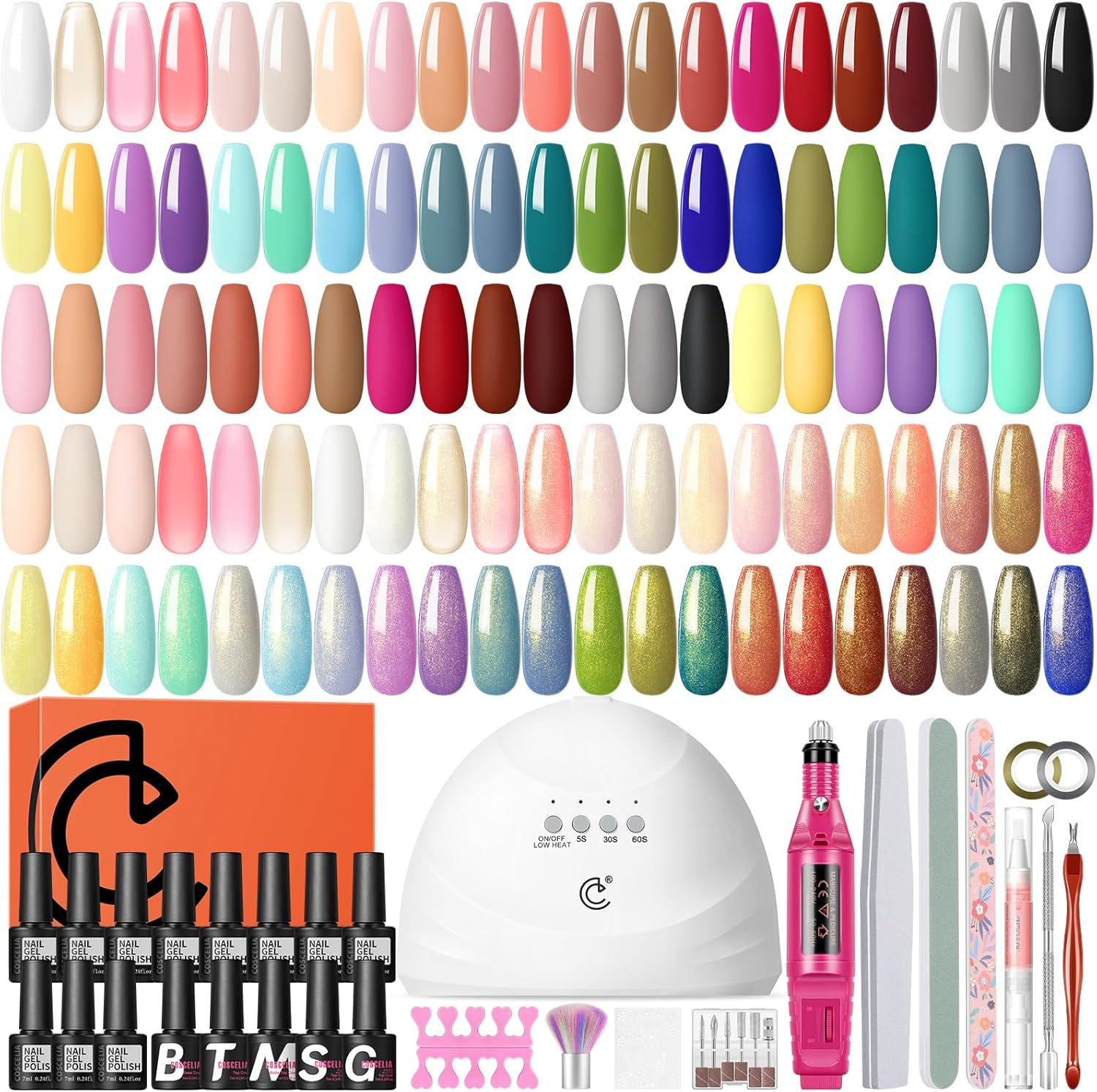 COSCELIA 53Ps Gel Nail Polish Kit with U V Light and Drill Starter 35 Fall Colors 5Pcs Top Base Coat LED Lamp Nail Art All Seasons Manicure Gifts for Women