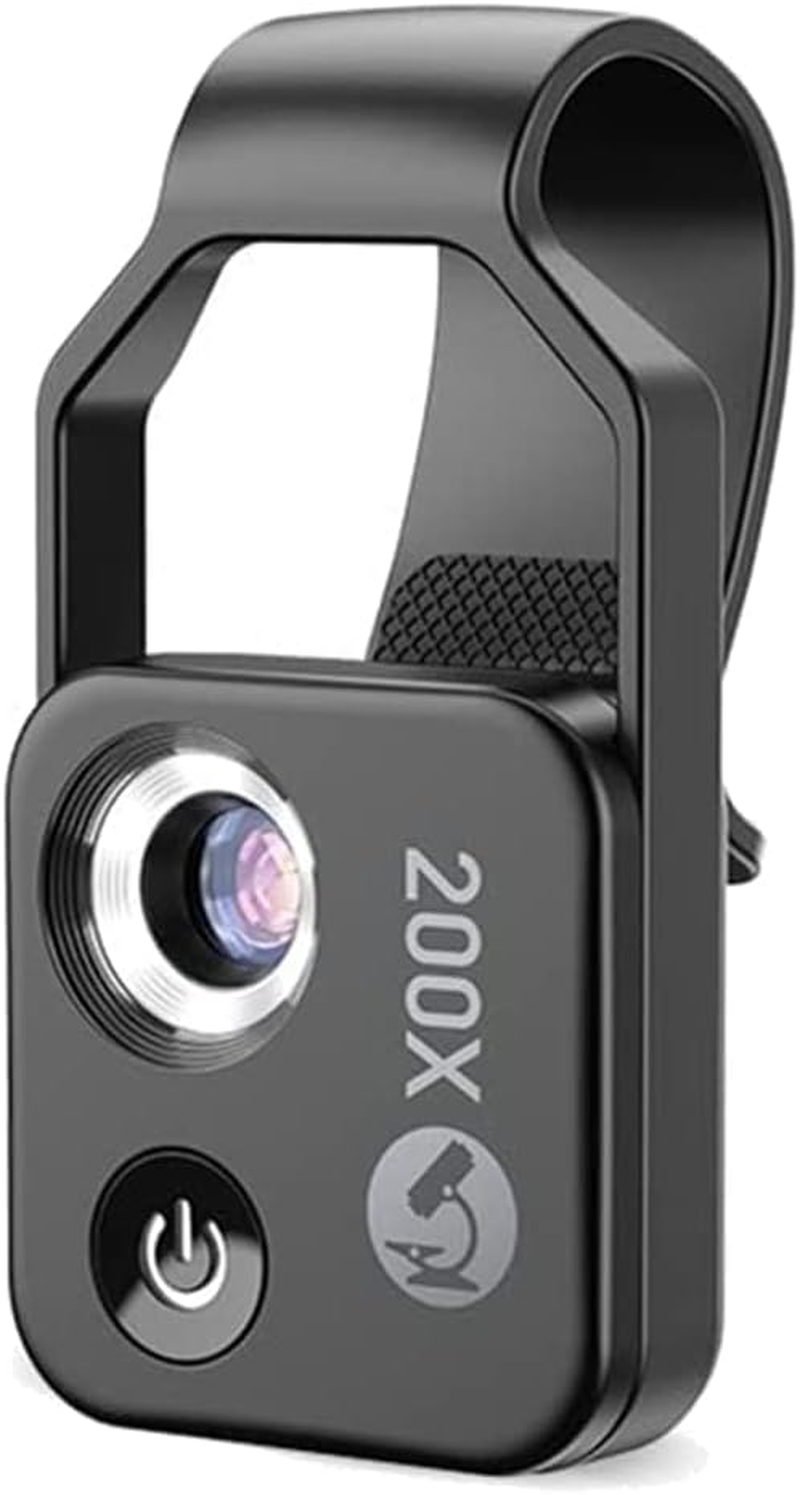 200X Cell Phone Microscope Accessory with Lens, Portable Mini Digital Microscope with LED Light/Universal Clip image number 1