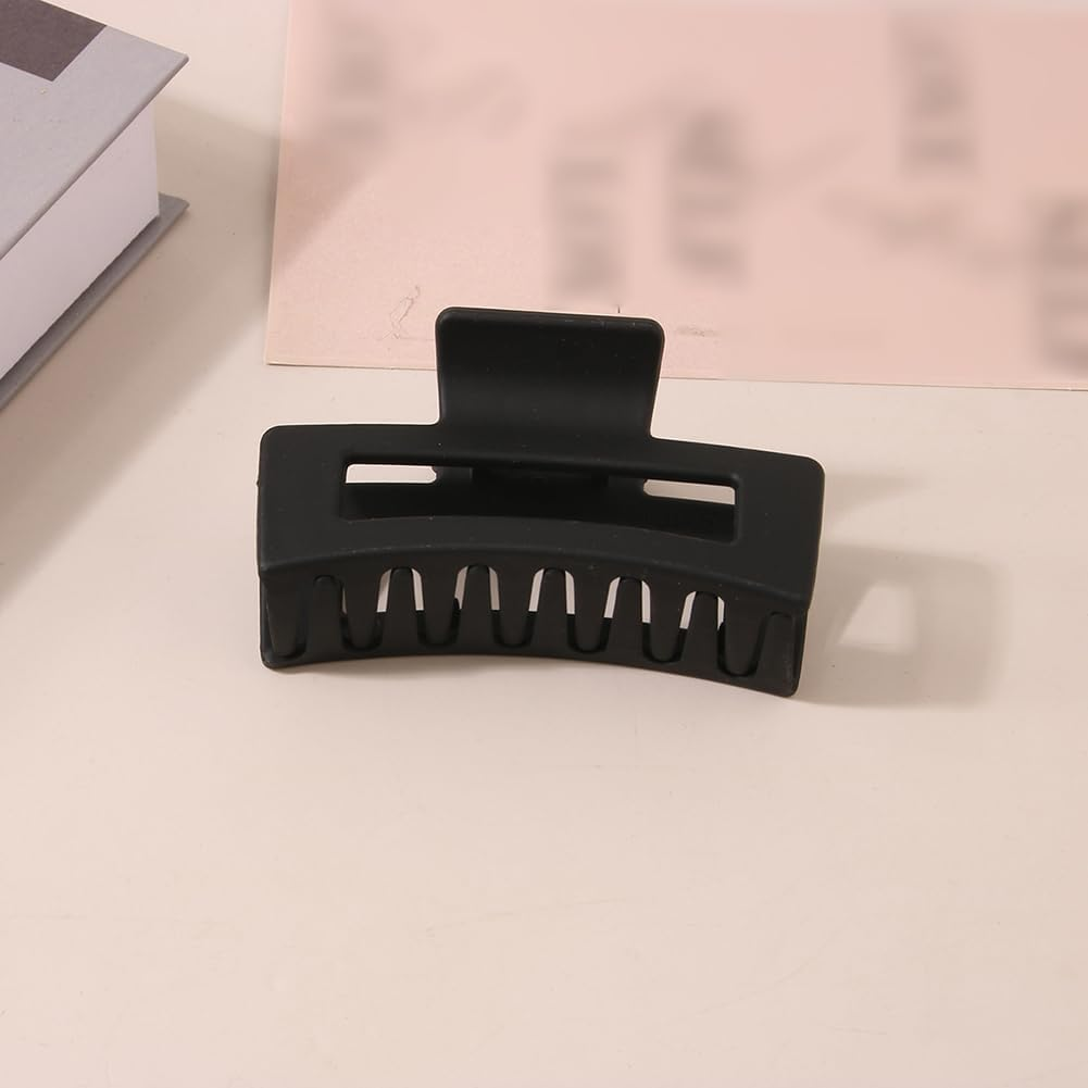 2 Pack Large Rectangle Matte Non-Slip Black Strong Hold Fashion Hair Claws Stylish Rectangle Hair Claws for Women and Girls