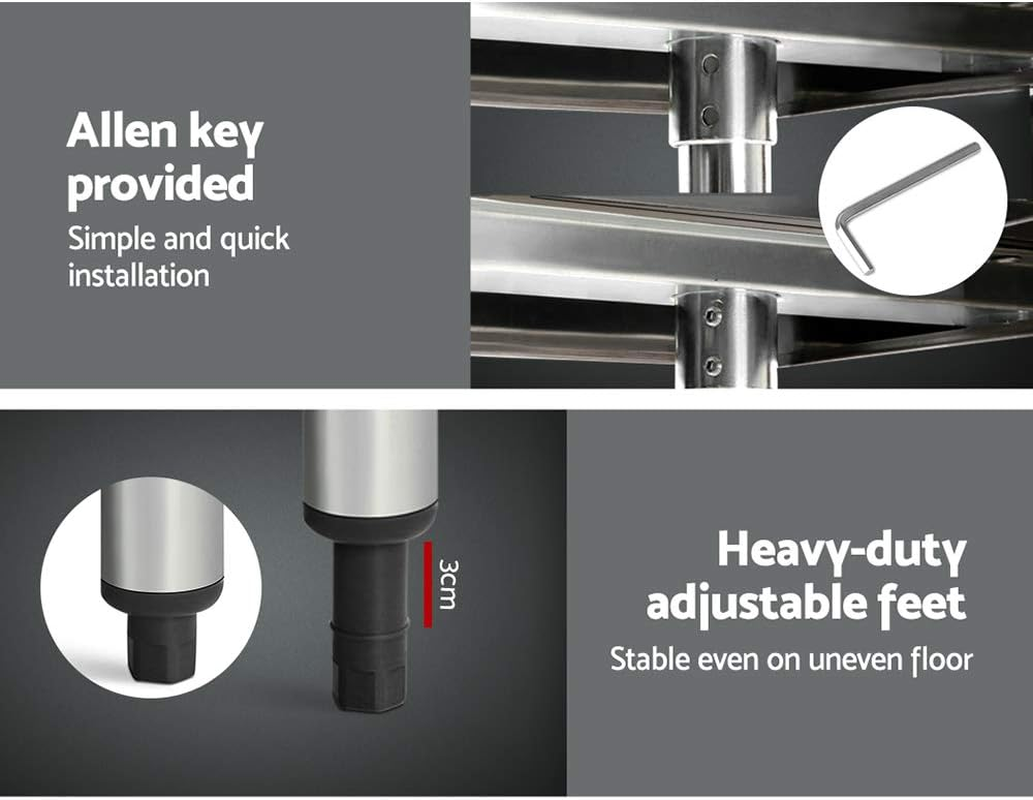 Cefito 1829X610Mm Stainless Steel Kitchen Bench, Island Cart Work Table, Commercial 430 Food Grade Restaurant Prep Storage with 2-Layers Shelf Countertop image number 6