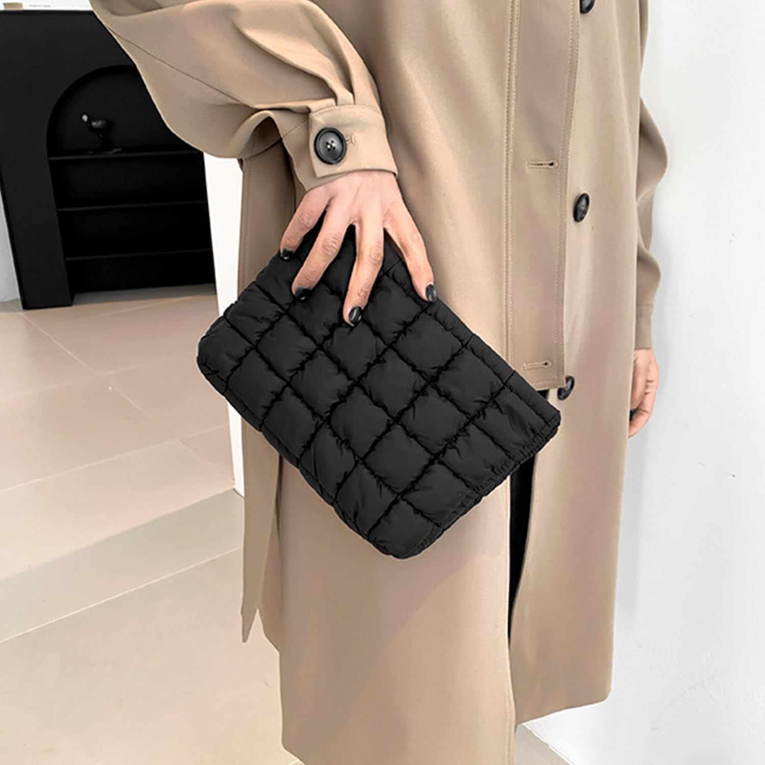 1 Piece Black Cosmetic Bag, Women'S Storage Bag, Large Capacity Cosmetic Bag, Simple Storage Bag, Fashionable Clutch Bag image number 3