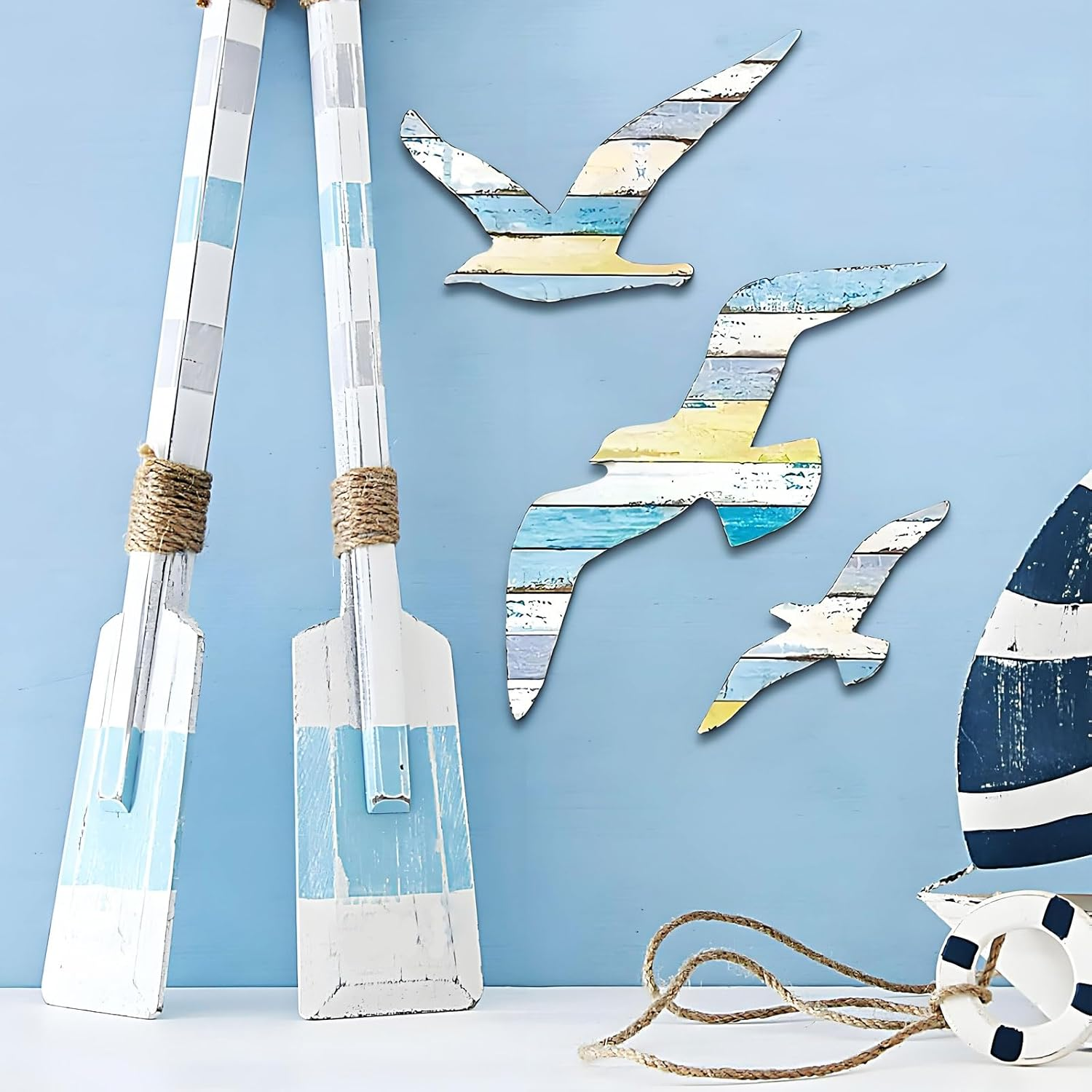 MYTOAU 3PCS Wood Self-Adhesive Seagull Beach Wall Decor Nautical Coastal Wood Wall Decor Beach Theme Art Decorations Vintage Coastal Ornaments for Pool Home Lake House Bathroom Garden Indoor Outdoor image number 1