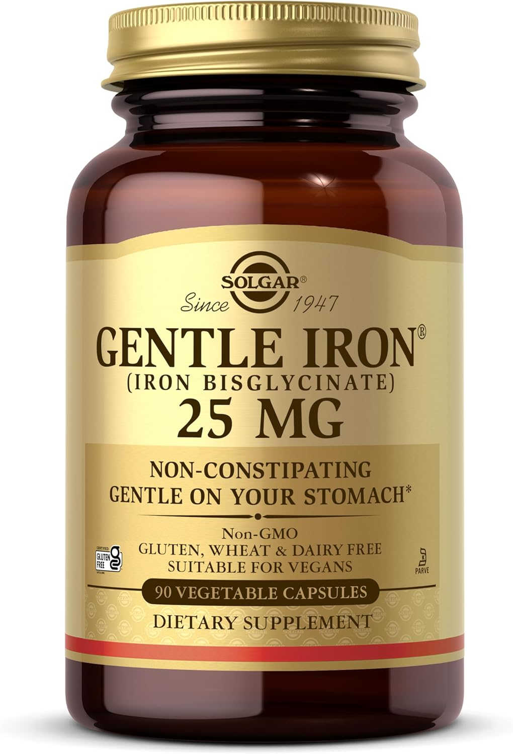 Solgar Gentle Iron 25Mg, 90 Vegetable Capsules - Energy, Normal Red Blood Cell Production - Gentle on the Stomach - Non-Gmo, Vegan, Gluten Free, Dairy Free, Kosher, Halal - 90 Servings image number 4