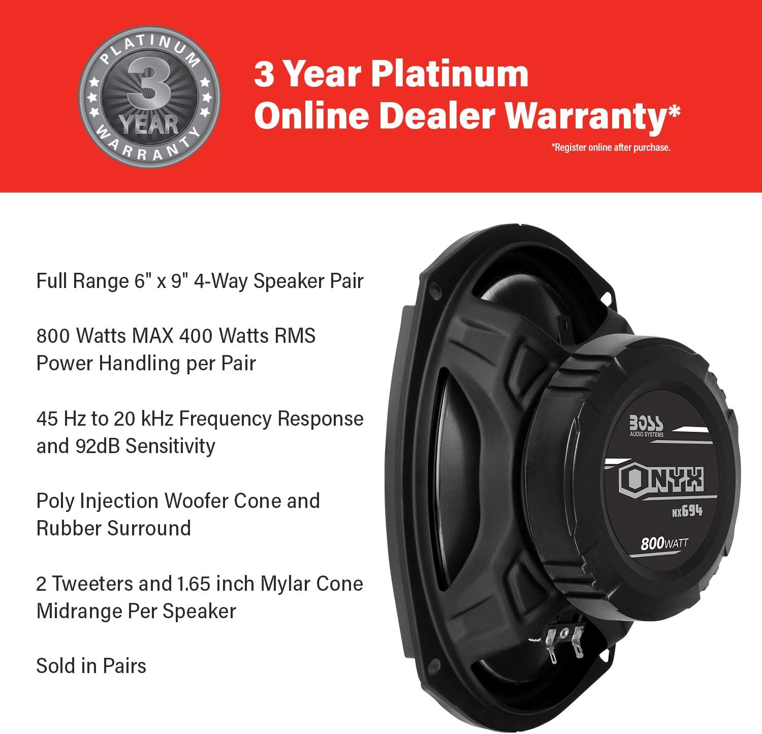 BOSS Audio NX694 800 Watt (Per Pair), 6 X 9 Inch, Full Range, 4 Way Car Speakers (Sold in Pairs)