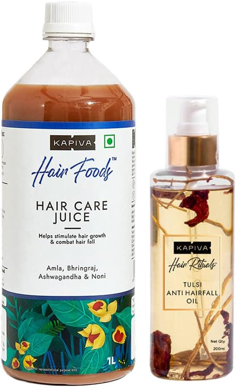 Kapiva Hairfall Defense Combo | Hair Care Juice & Tulsi anti Hairfall Oil