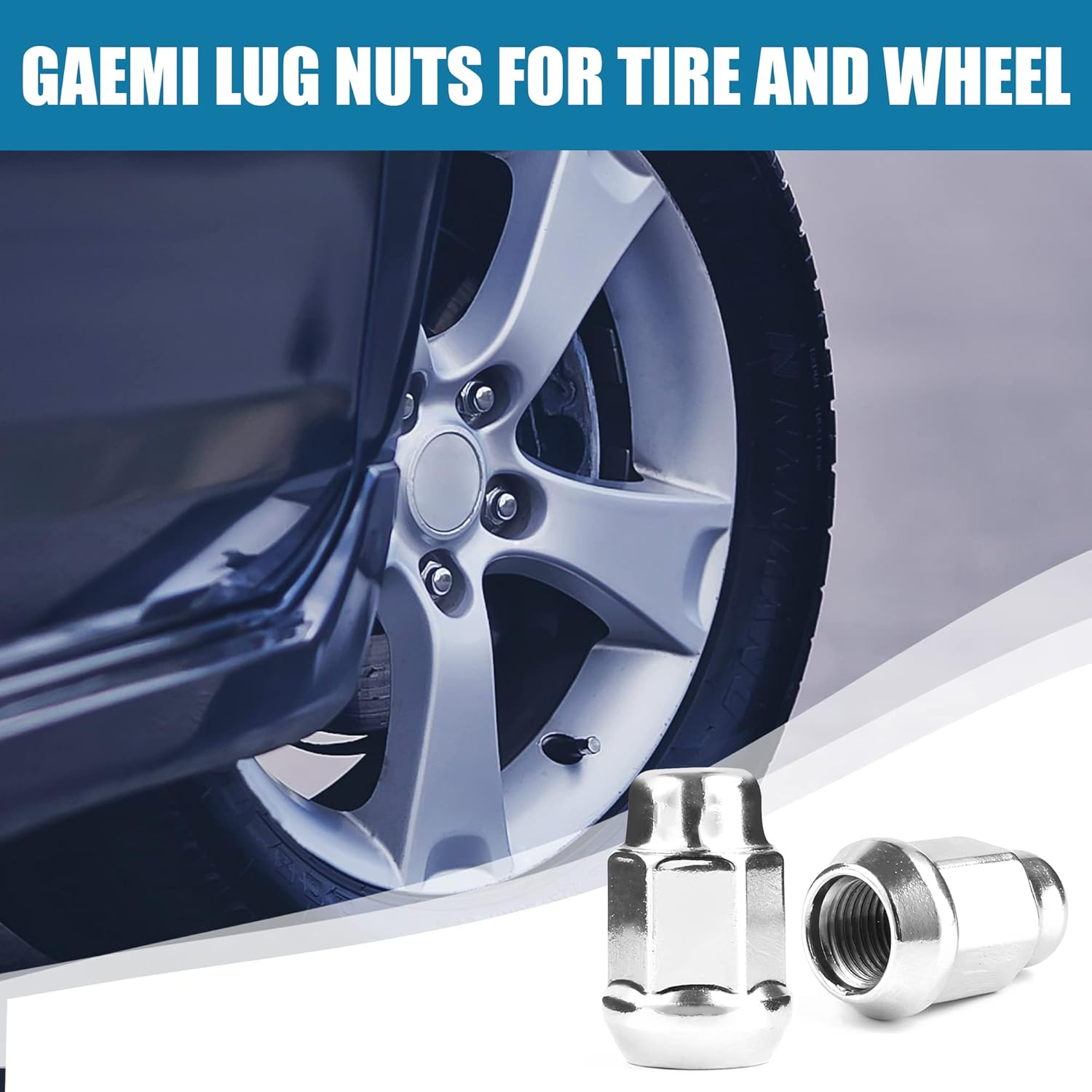 Gaemi M12X1.25 Lug Nuts,20 PCS Chrome Closed End Bulge Acorn Wheel Lug Nut for Aftermarket Wheels,3/4 Inch Hex image number 3