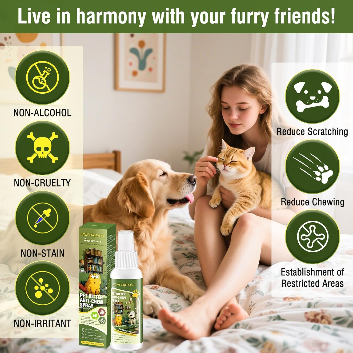 Anti-Chew Bitter Dog Spray, Stop Chewing and Licking, No Chew Spray for Dogs & Cats, Protect Furniture Shoes Belongings, Natural Pet Safe Formula, No Stain 3.38 Fl Oz (100 Ml) image number 4