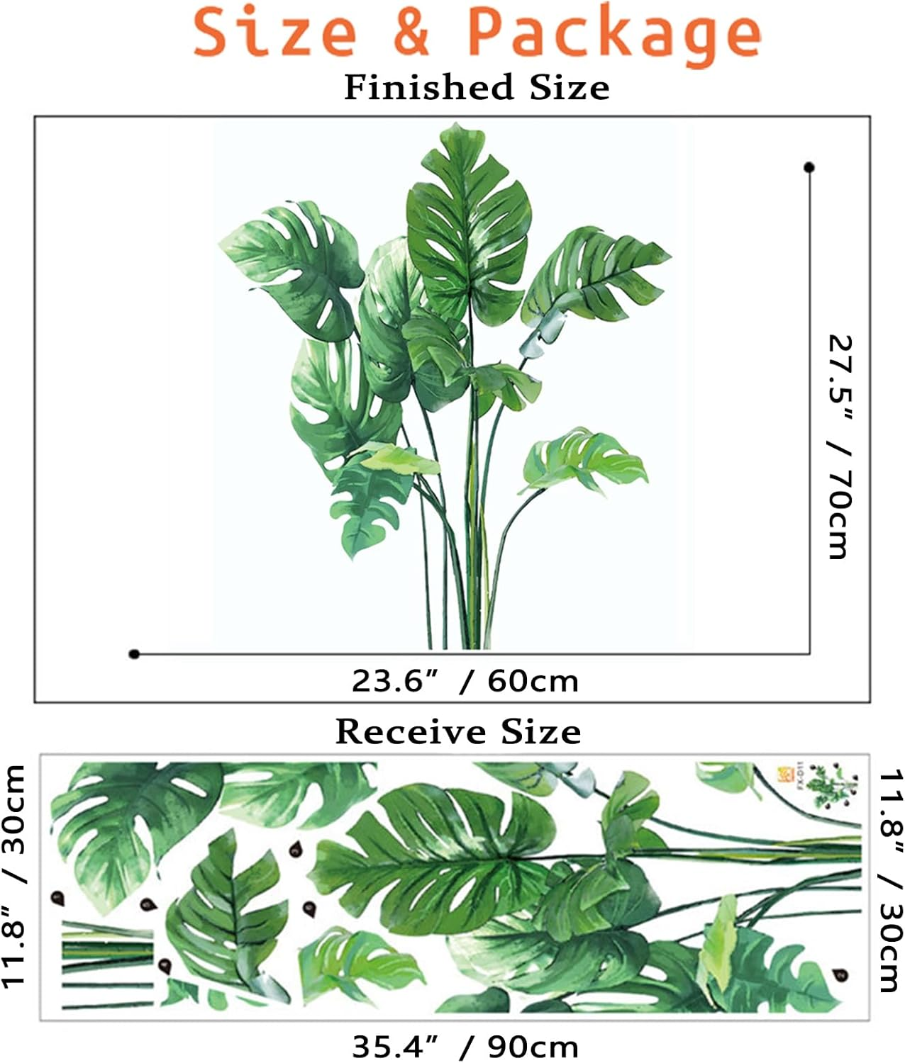 Leaf Wall Decals Monstera Leaf Tropical Plants Wall Stickers for Living Room, Palm Leaf Wall Posters Natural Green Plants Art Murals Vinyl Wallpaper for Bedroom Nursery Office