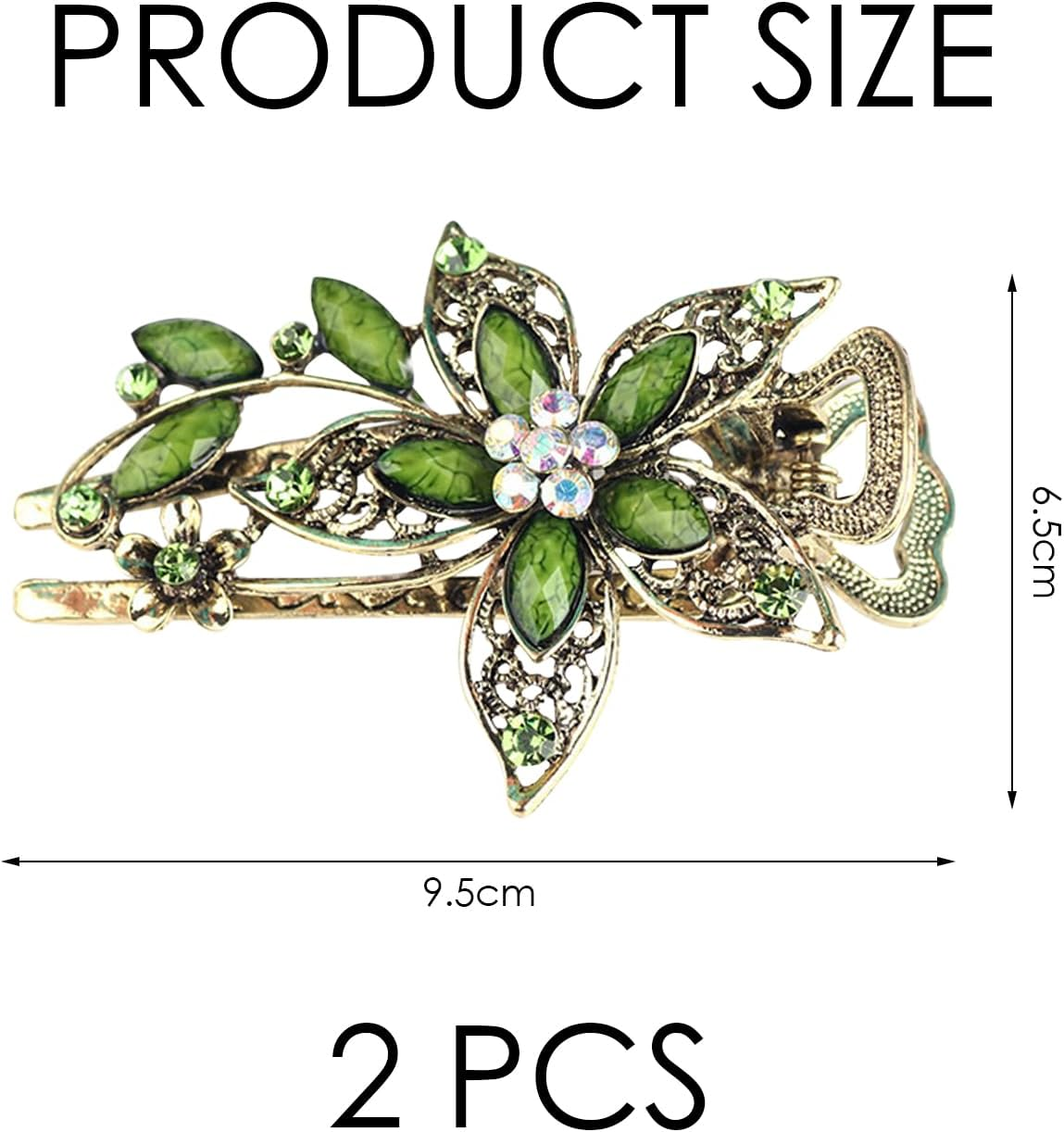 2 Flower Hair Clips, Exquisite Fashion Hair Accessories, Women'S Crystal Hair Clip, Green Hair Clip, Retro and Elee Hairpin, Decoration Clip Hairstyle image number 2