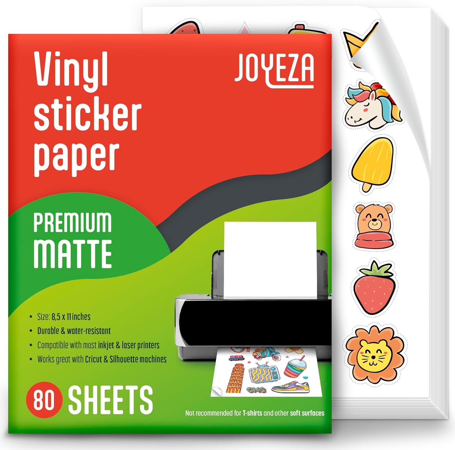 JOYEZA Premium Printable Vinyl Sticker Paper for Inkjet Printer - 80 Sheets Matte White Waterproof, Dries Quickly Vivid Colors, Holds Ink Well- Tear Resistant - Inkjet & Laser Printer image number 5