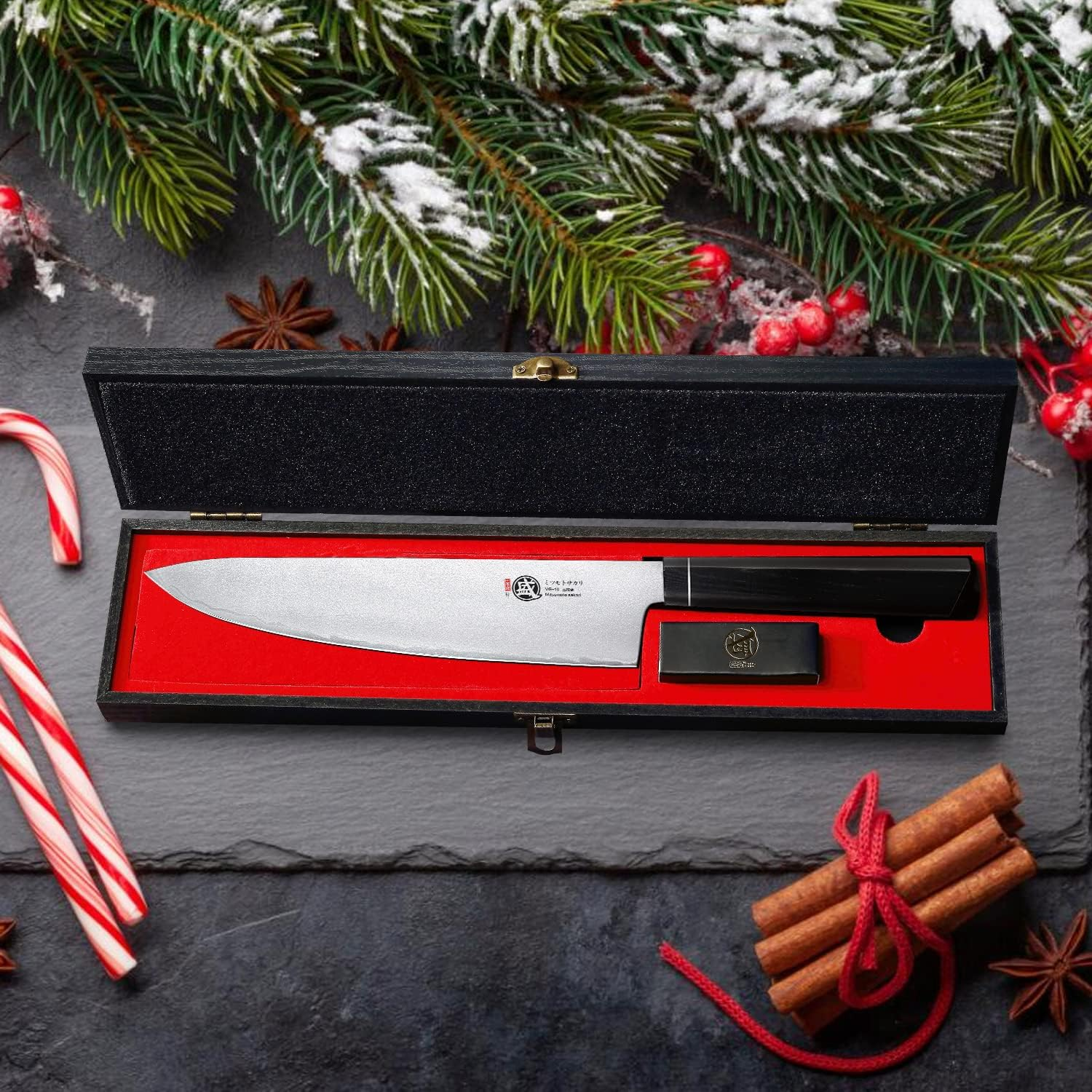 MITSUMOTO SAKARI 21 Cm Japanese Gyuto Chef Knife, Professional VG-10 Steel Kitchen Knife, Hand Forged Japanese Knife Cooking Knife(G10 Handle & Wooden Box) image number 1