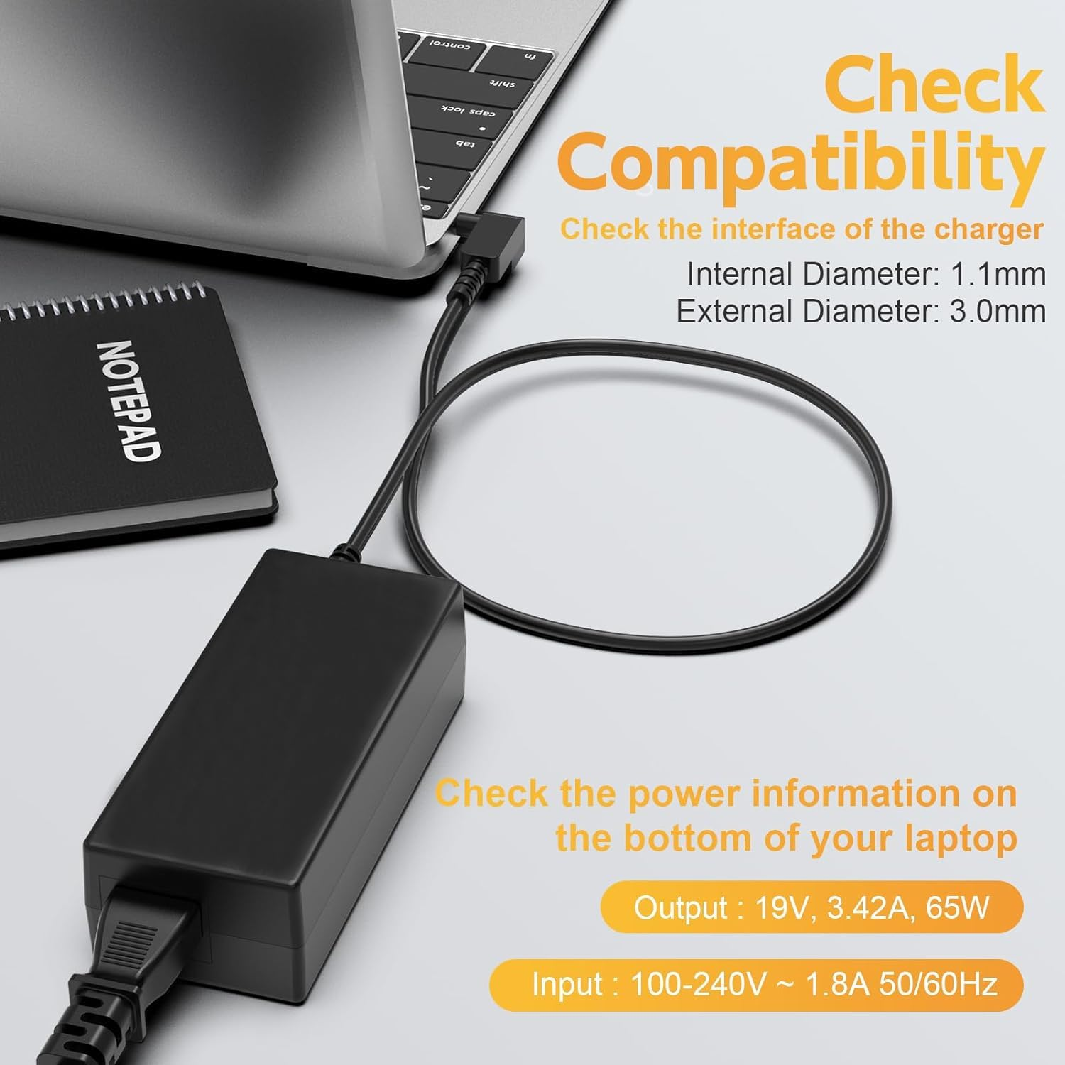 GTGUGR 65W Acer Laptop Charger for Acer Chromebook 11 13 14 15 R11 CB3-131-C3SZ CB3-111-C670 CB5-571-C1DZ C720-2103 CB5-132T-C1LK C730E-C4Ba,Aspire One Cloudbook 11 14 Aspire S5(19V 3.42A) Adapter image number 2